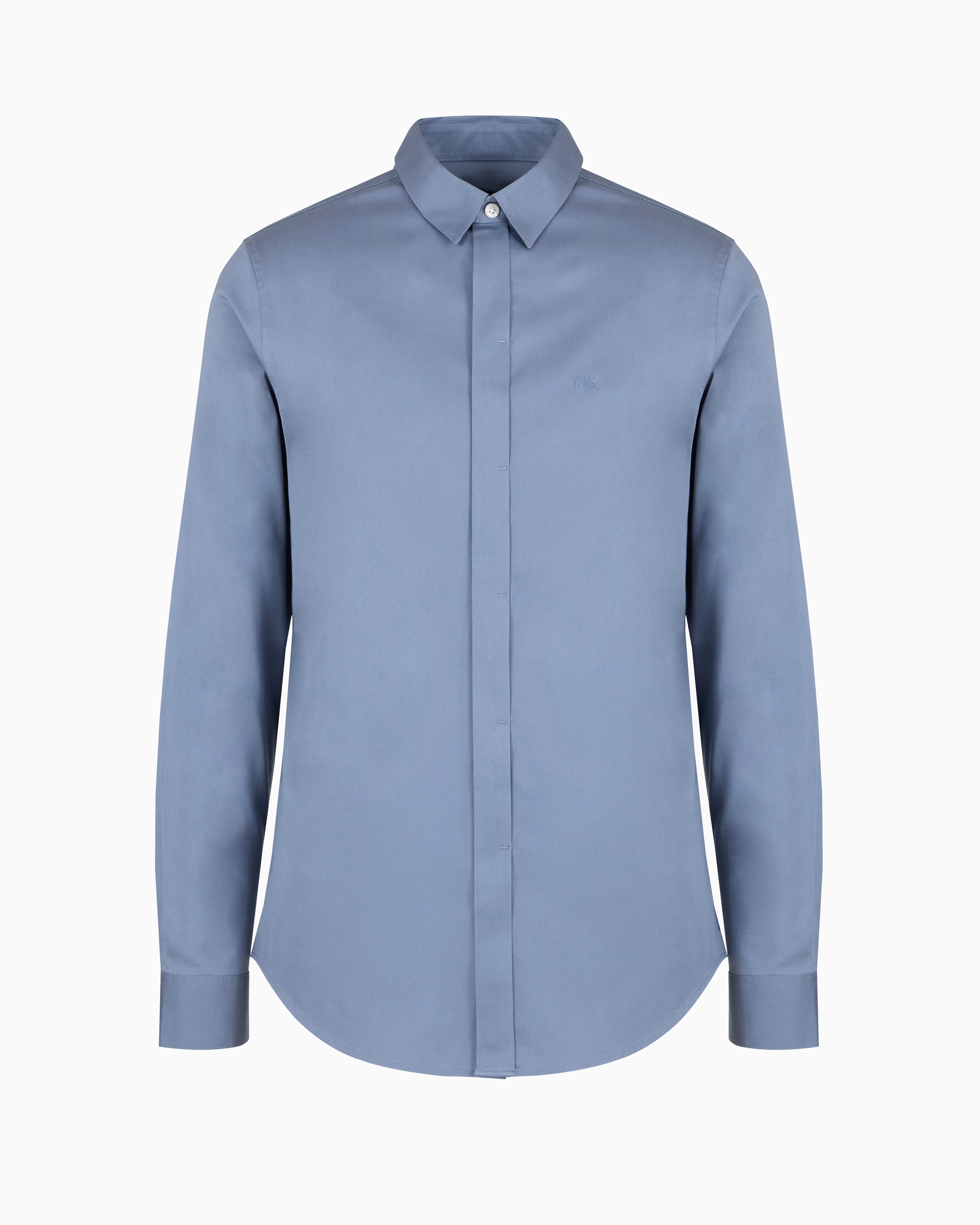 Shop Armani Exchange Regular Fit Cotton Shirt In Light Blue