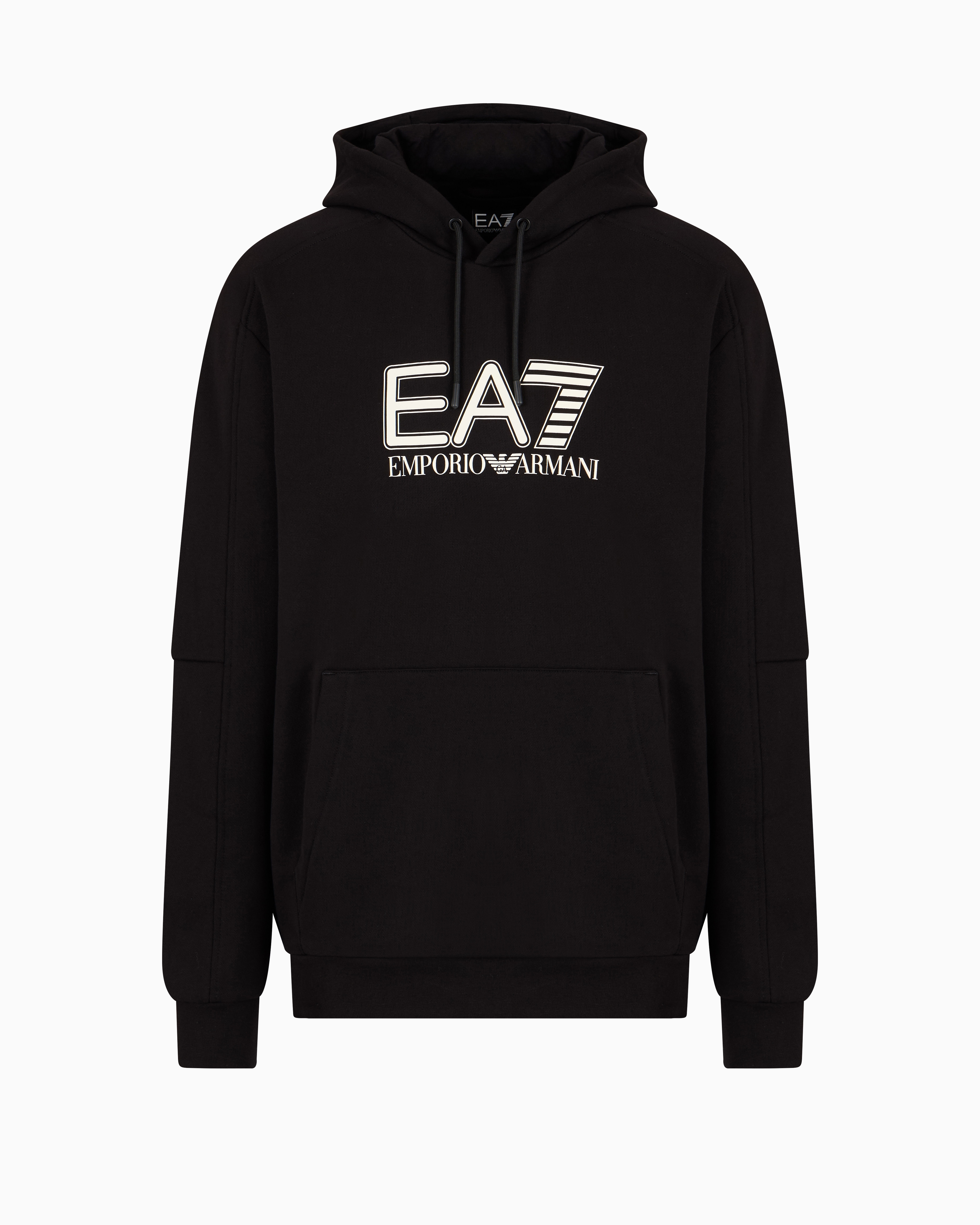 Ea7 Visibility Cotton-blend Hooded Sweatshirt In Black