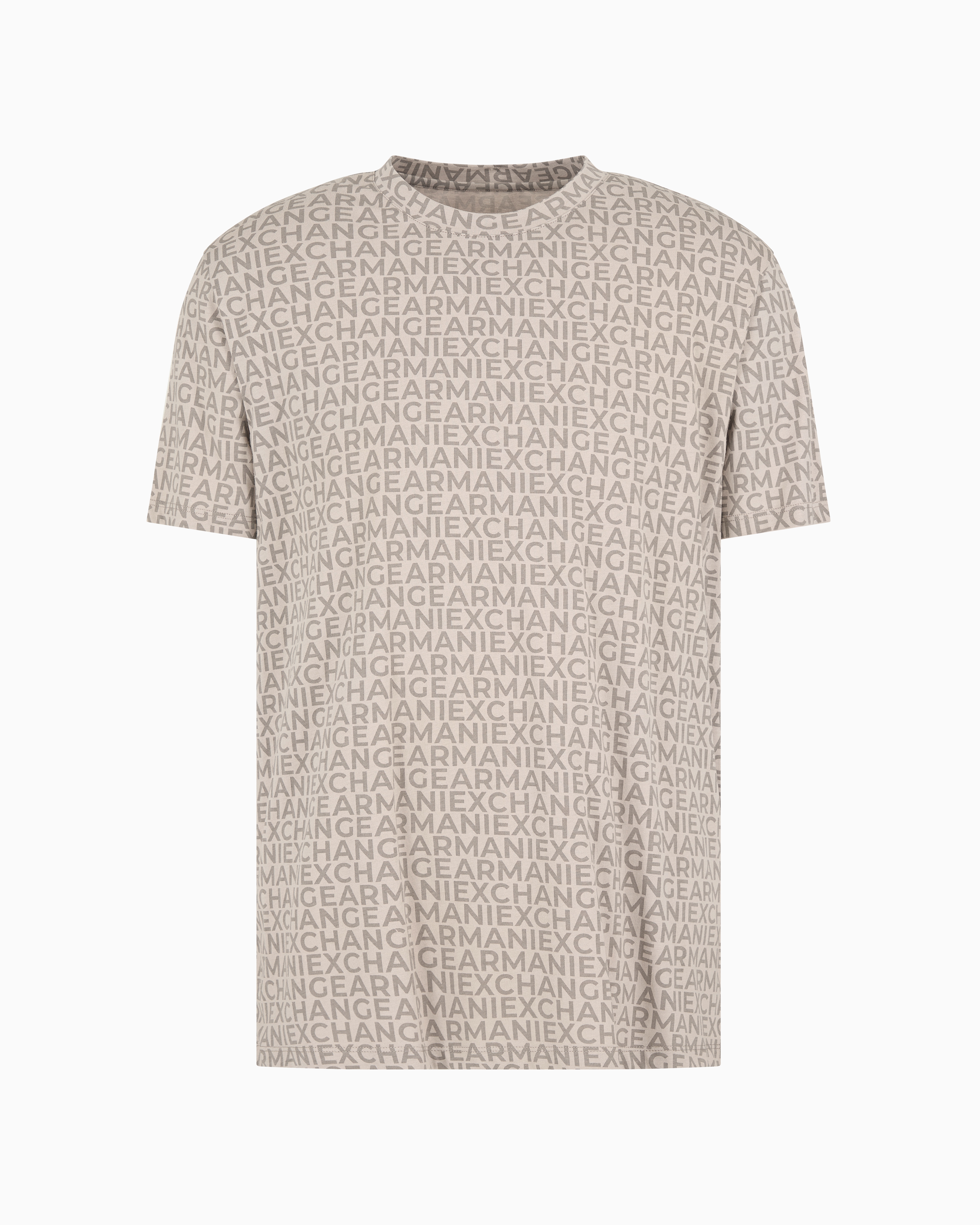 Armani Exchange Official Store Regular Fit T-shirt In Allover Monogram Cotton In Asv Cotton In Beige