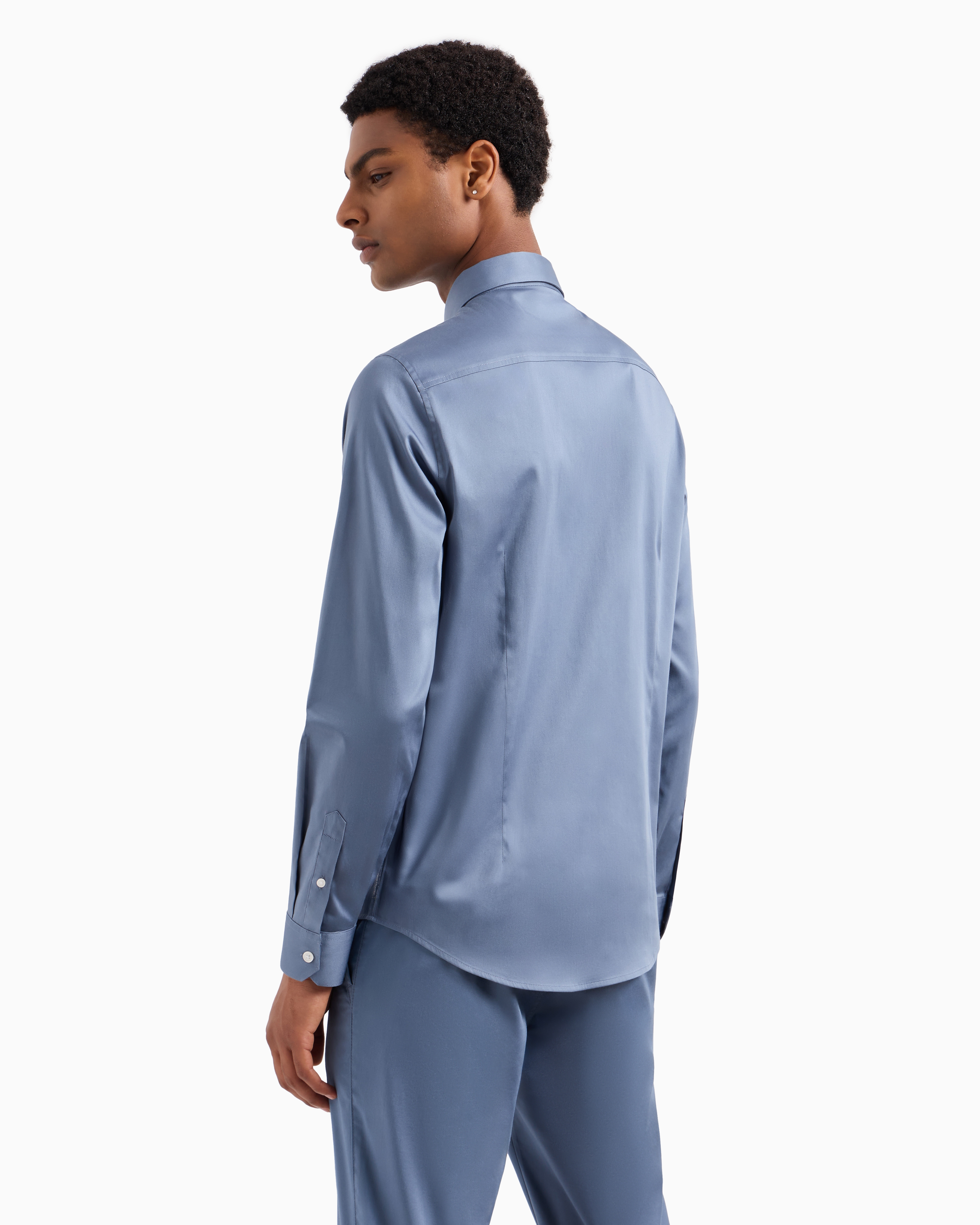 Shop Armani Exchange Regular Fit Cotton Shirt In Light Blue