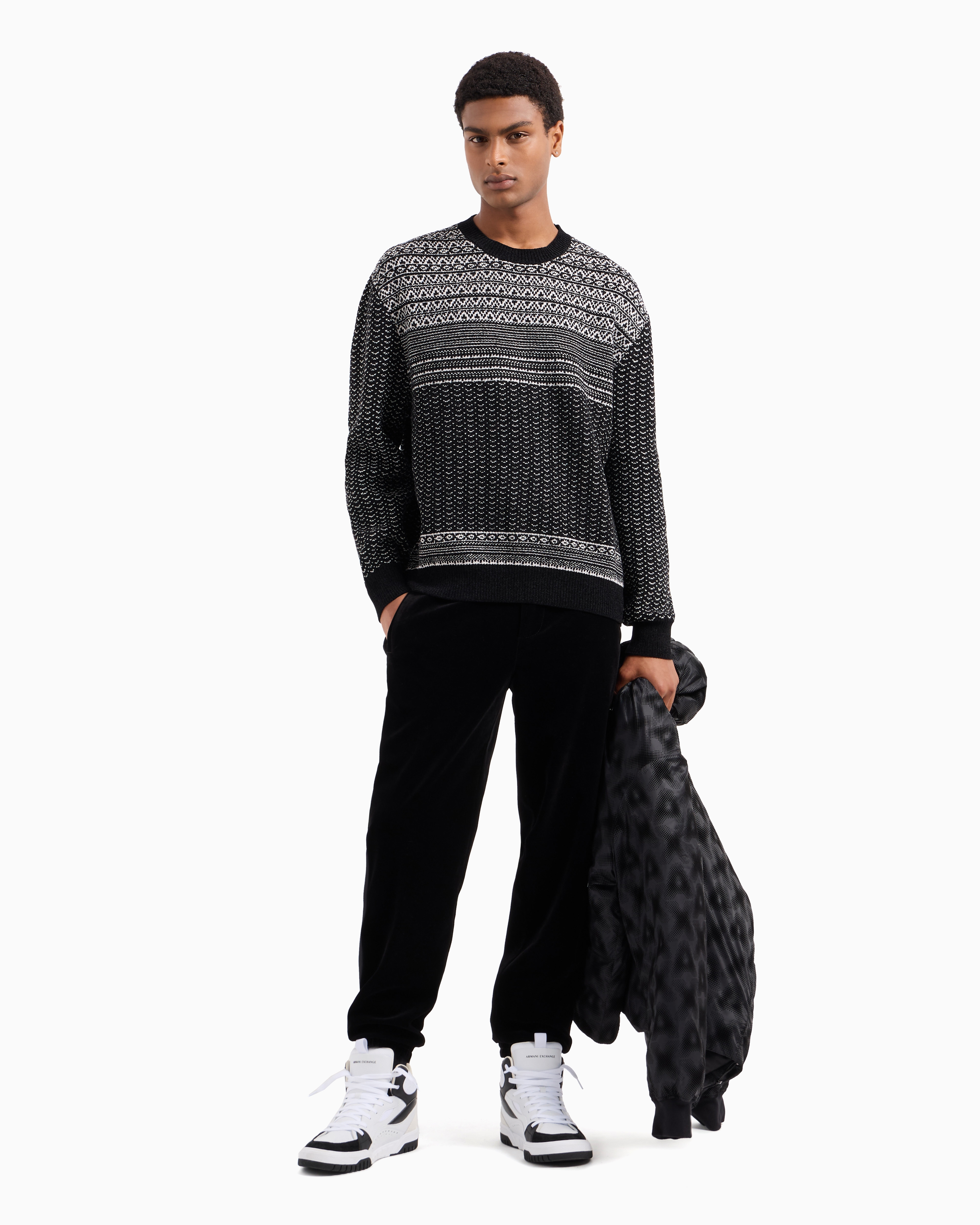 Two-tone tricot pattern sweater