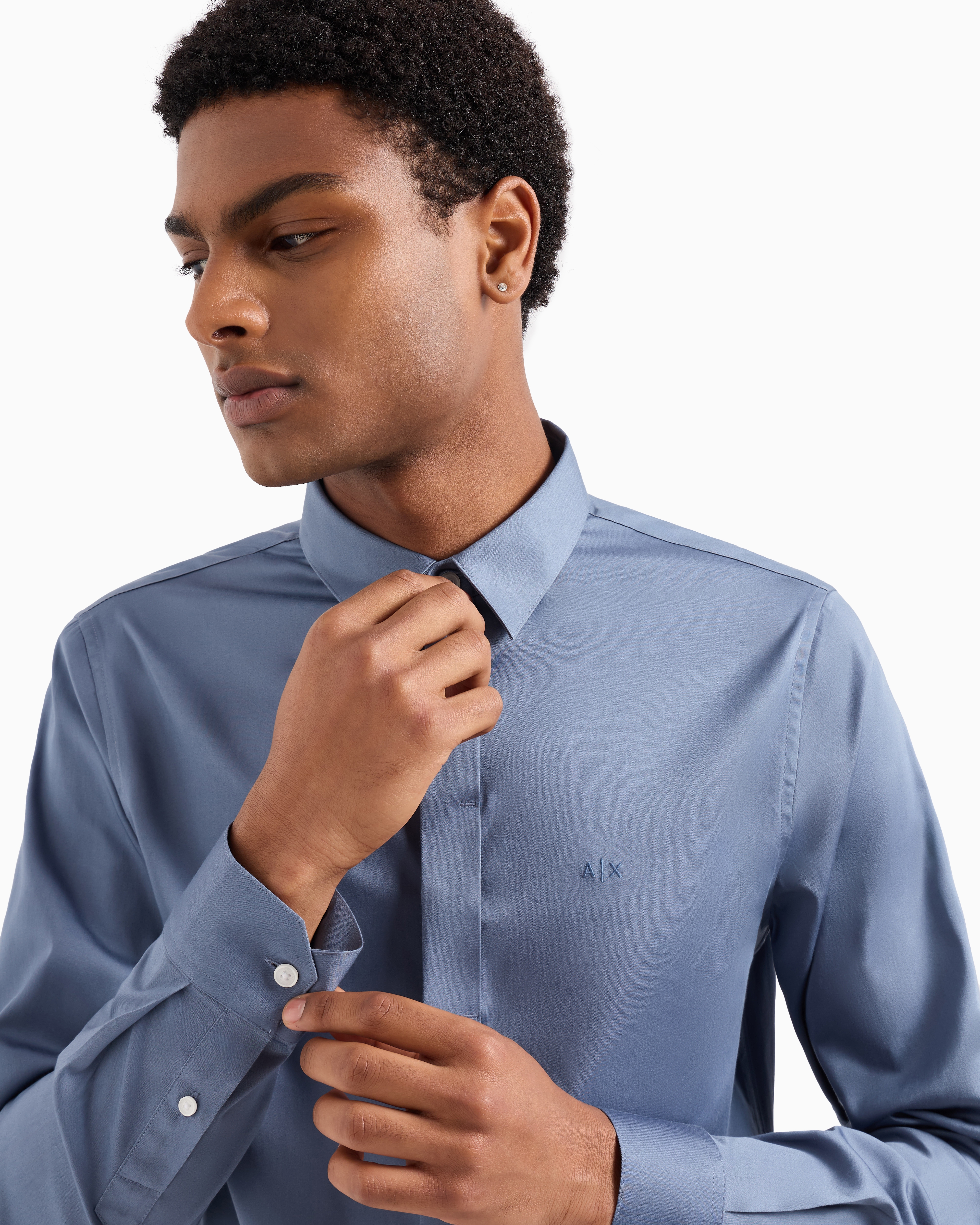 Shop Armani Exchange Regular Fit Cotton Shirt In Light Blue