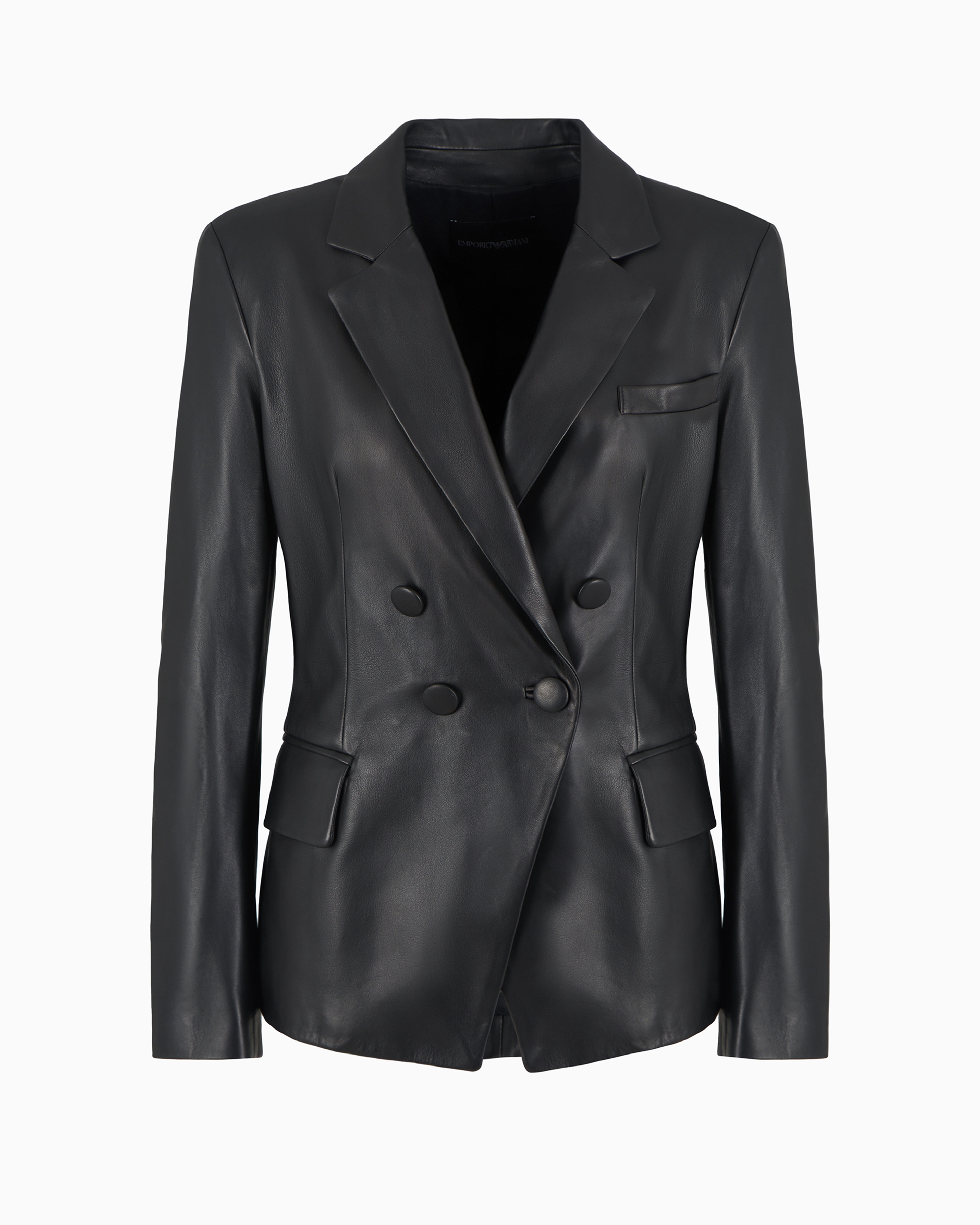 Emporio Armani Official Store Glove-quality Nappa Lambskin Double-breasted Jacket In Noir