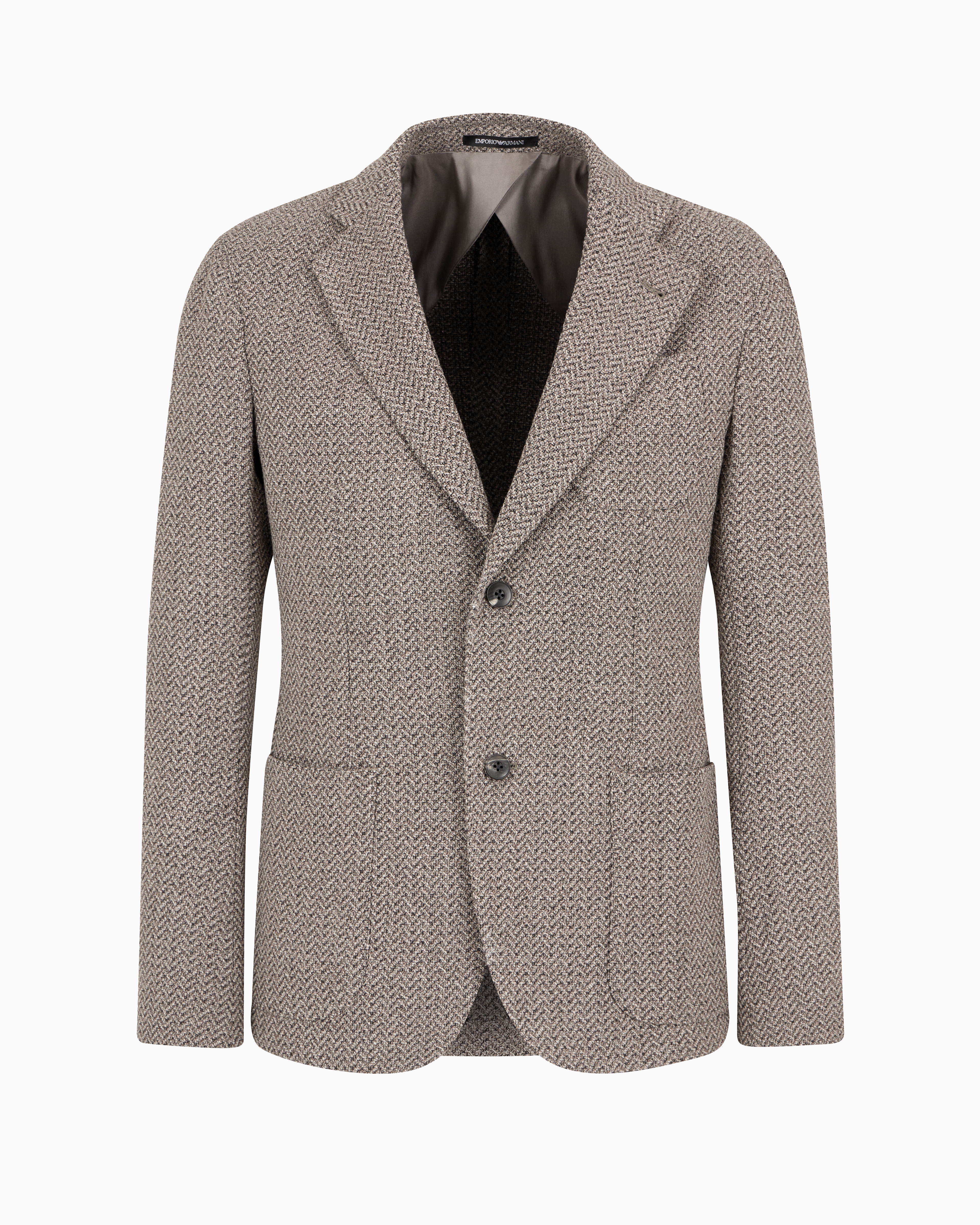 Emporio Armani Modern-fit Single-breasted Jacket In A Mouliné Virgin-wool Blend With Chevron Motif In Marron