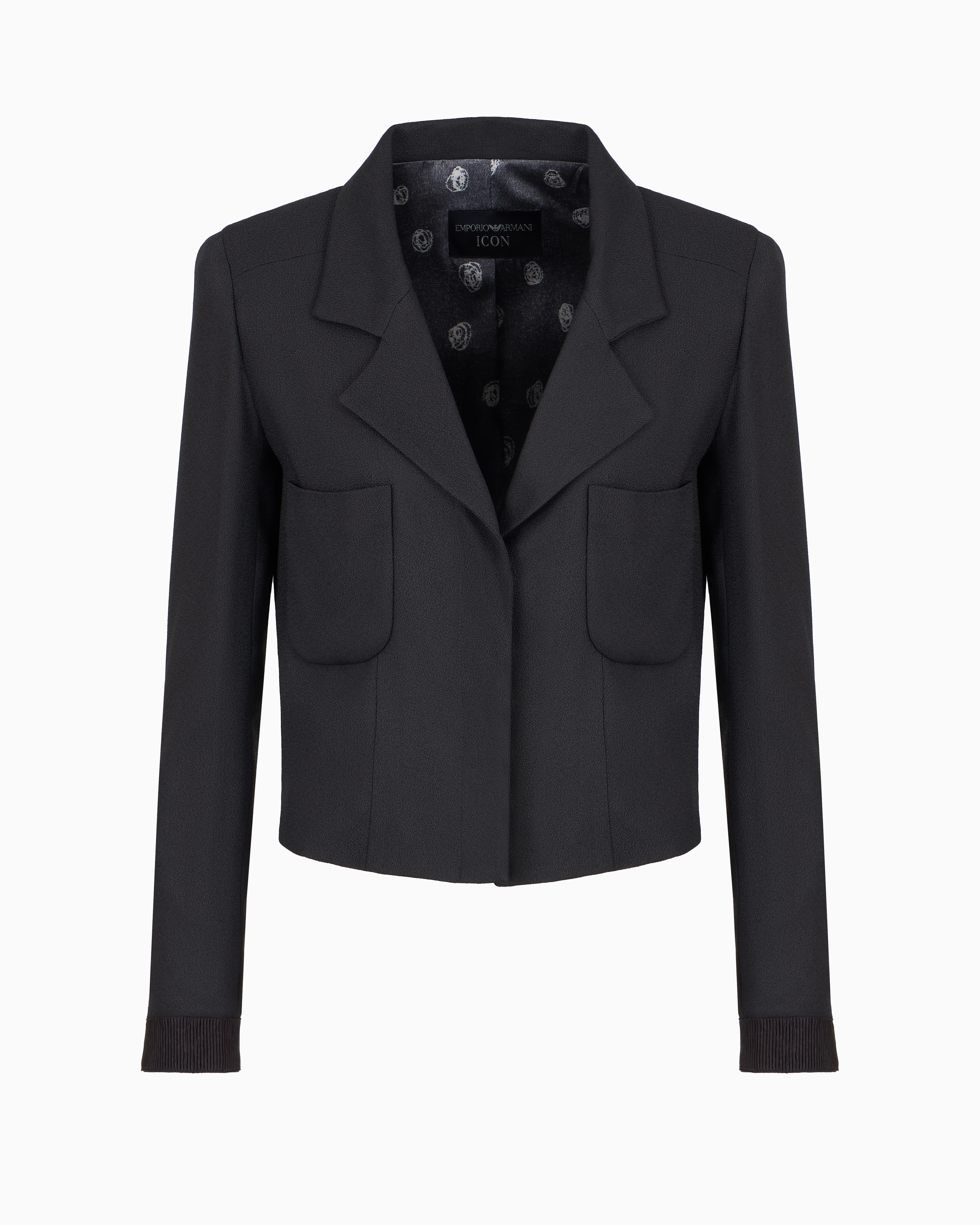 Emporio Armani Icon Single-breasted Jacket In Sablé Fabric In Gray