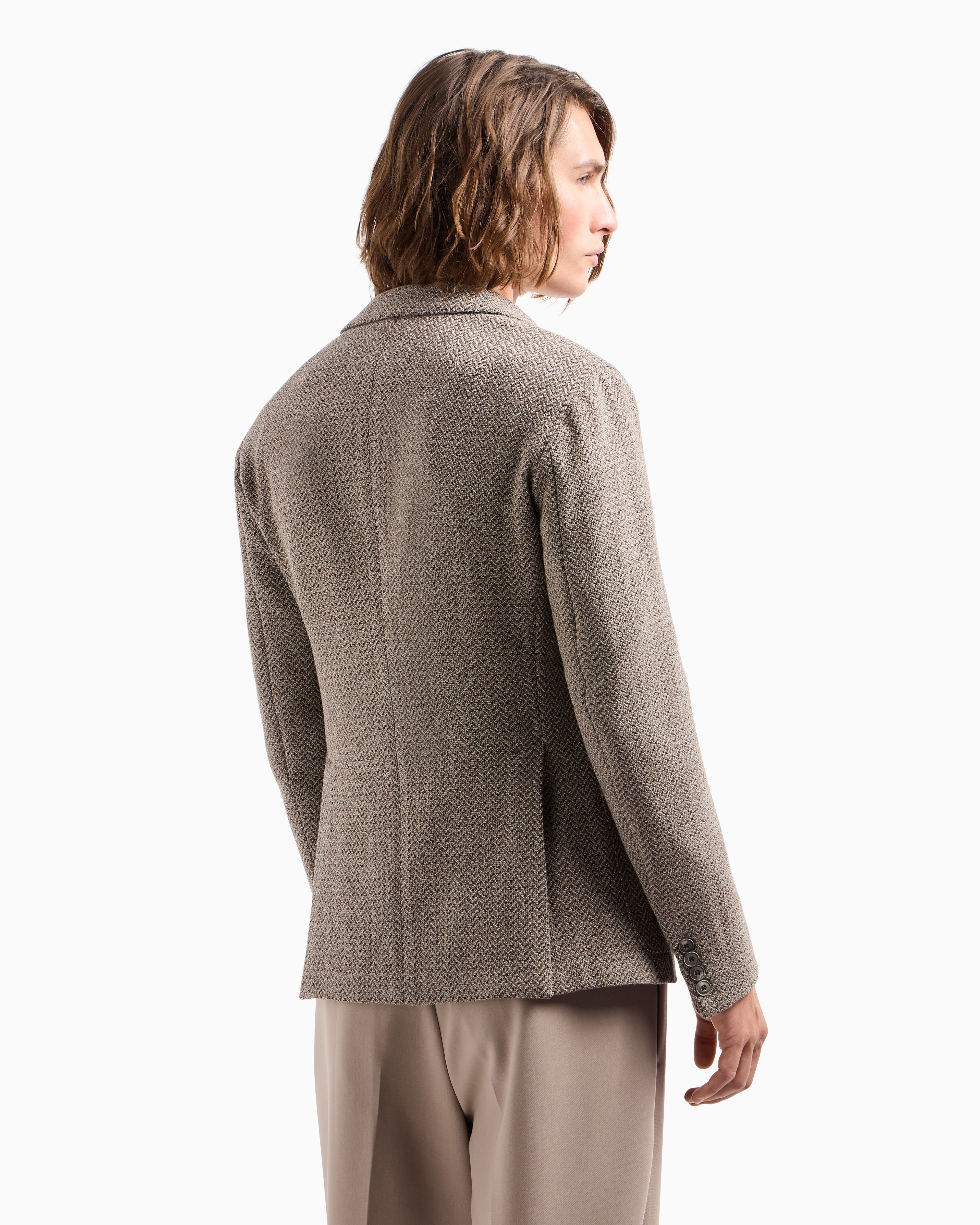 Emporio Armani Modern-fit Single-breasted Jacket In A Mouliné Virgin-wool Blend With Chevron Motif In Marron