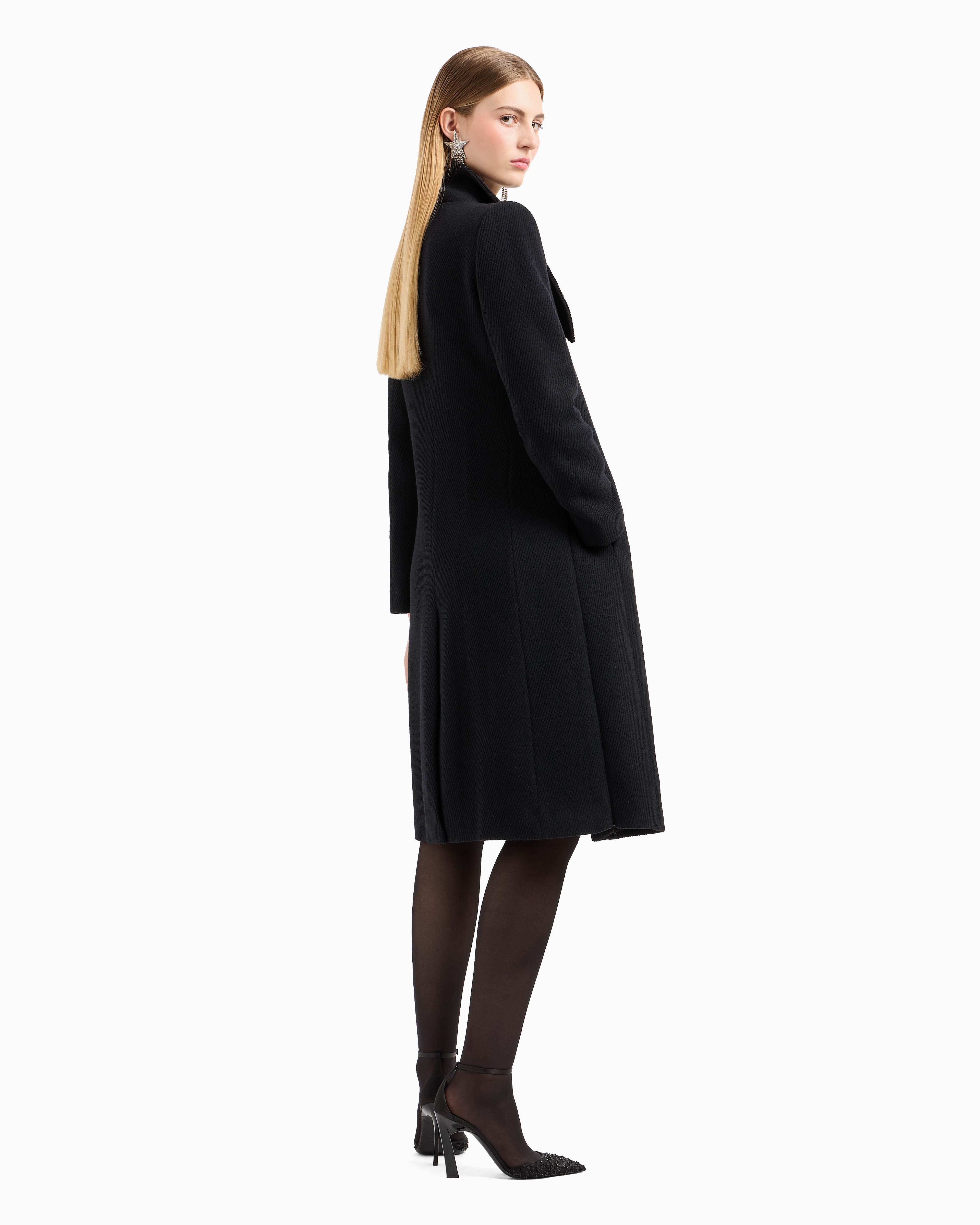 Emporio Armani Official Store Coat With Foulard Collar In A Wool Blend Cover Fabric In Black