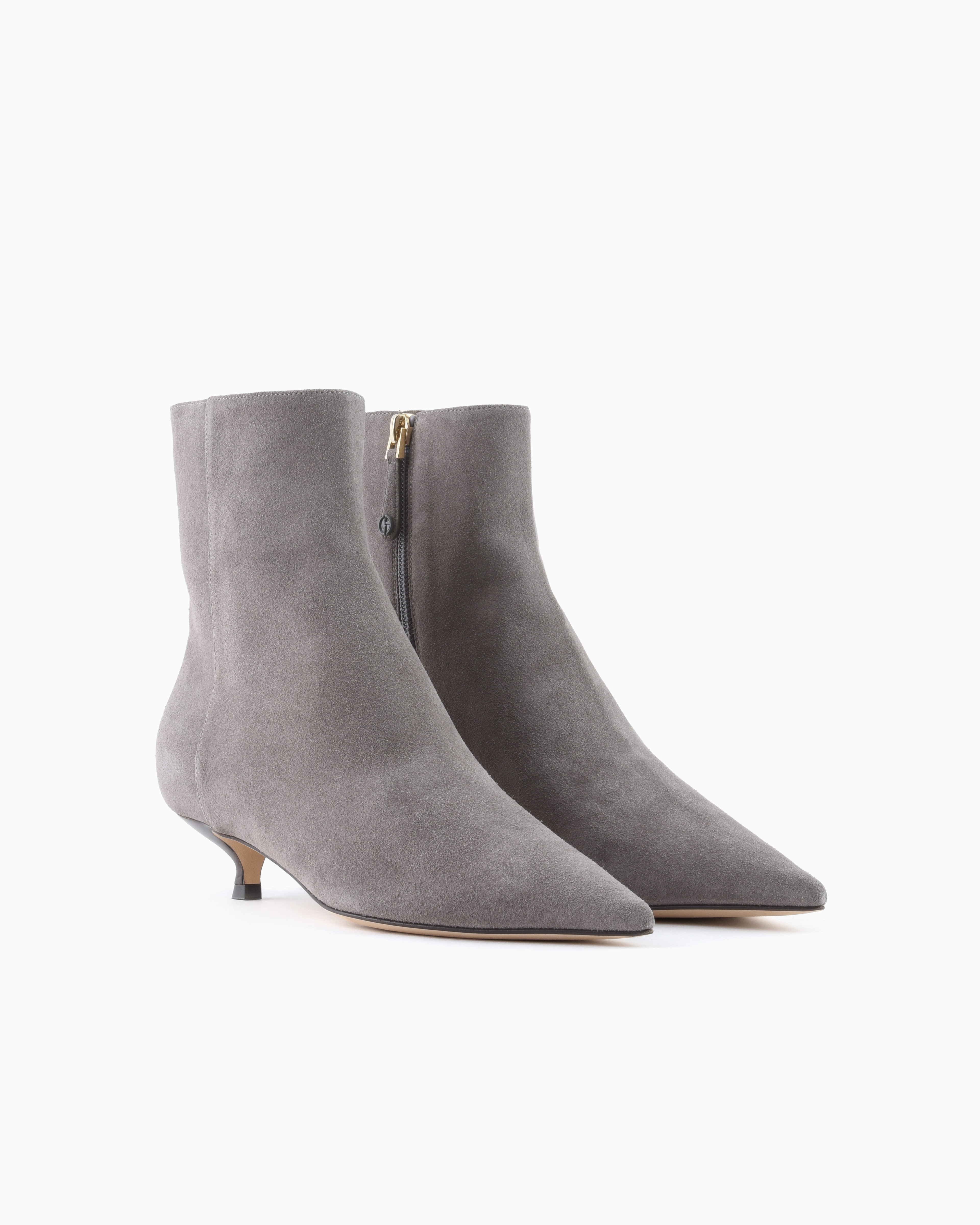 Giorgio Armani Suede Heeled Ankle Boots In Grey