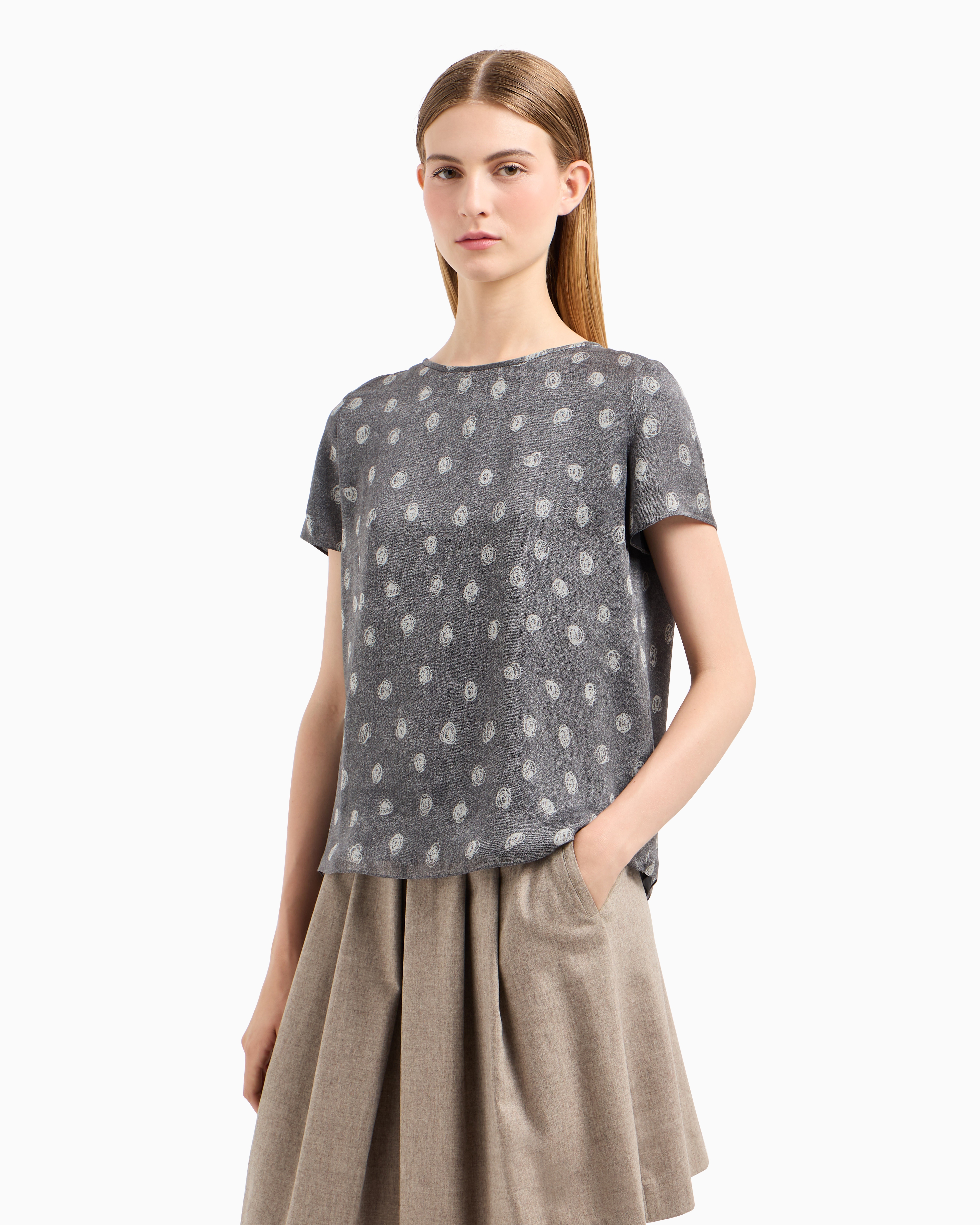 Emporio Armani Official Store Icon Short-sleeved Blouse In Silk Chiffon With An All-over Abstract Polka-dot Print In Pattern