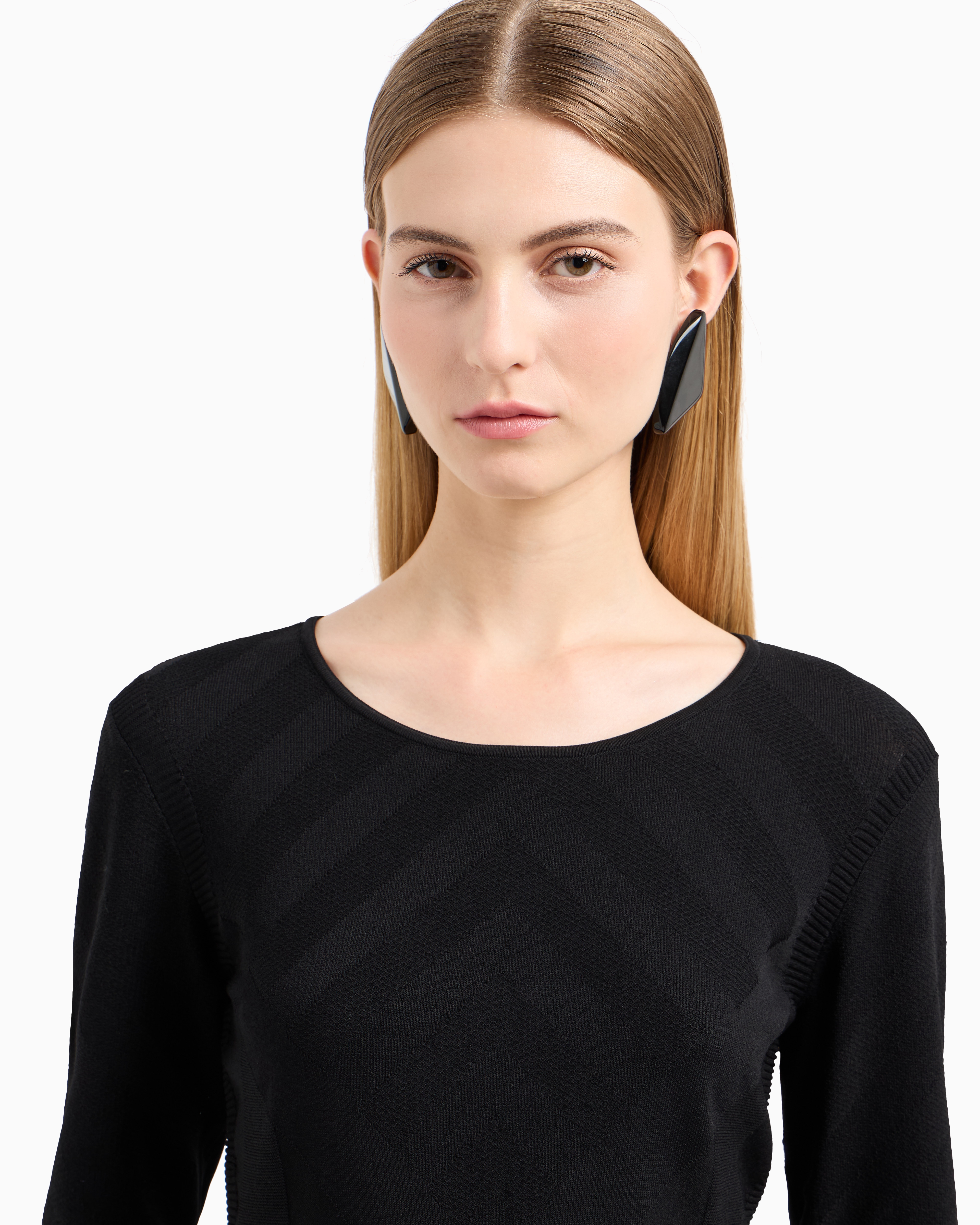 Emporio Armani Official Store Viscose Blend Jumper With Ribbing And Plated Knit In Schwarz