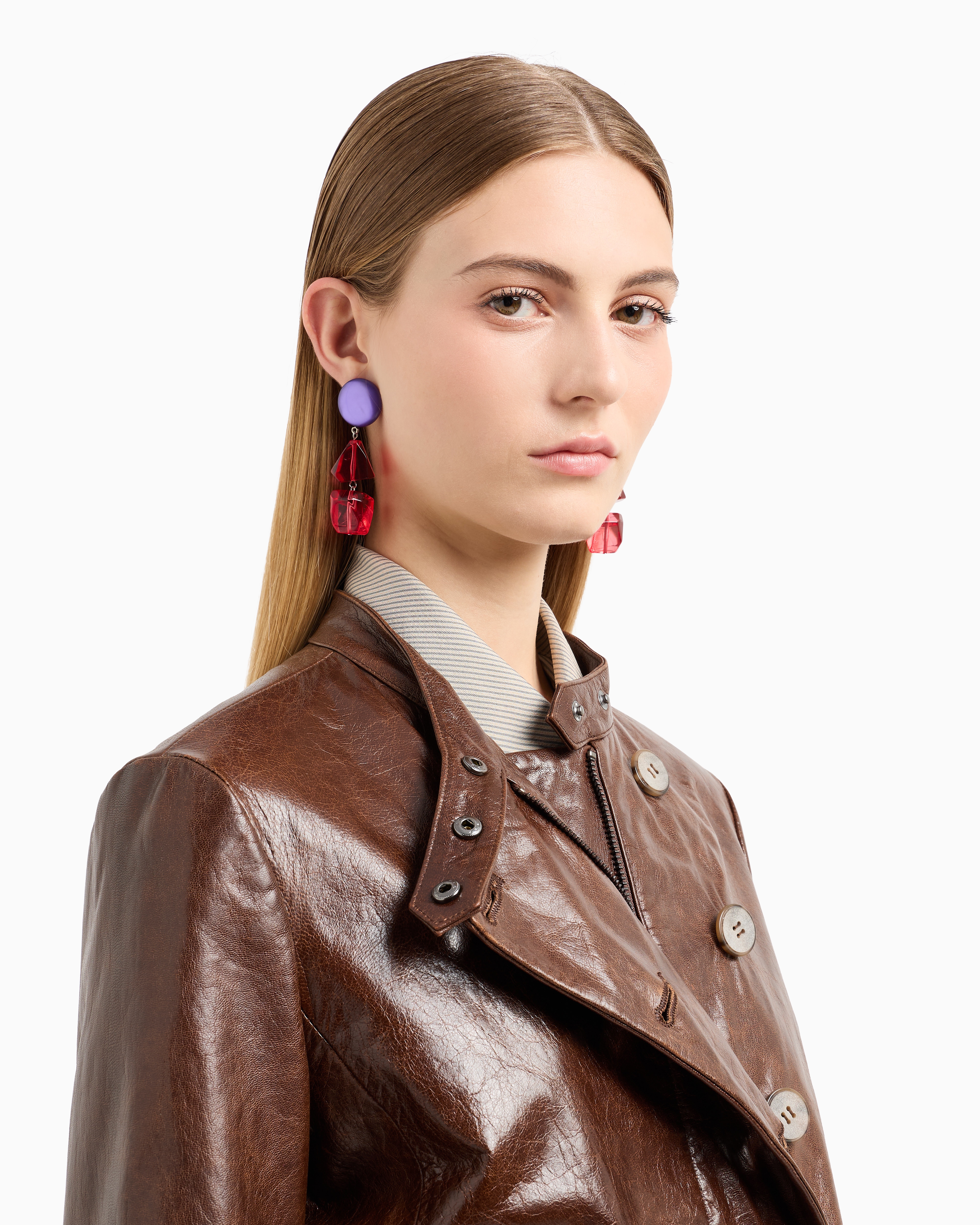 Emporio Armani Official Store Icon Slim-fit Jacket With An Off-centre Zip In Vegetable-tanned Tumbled Goatskin Napp In Brown