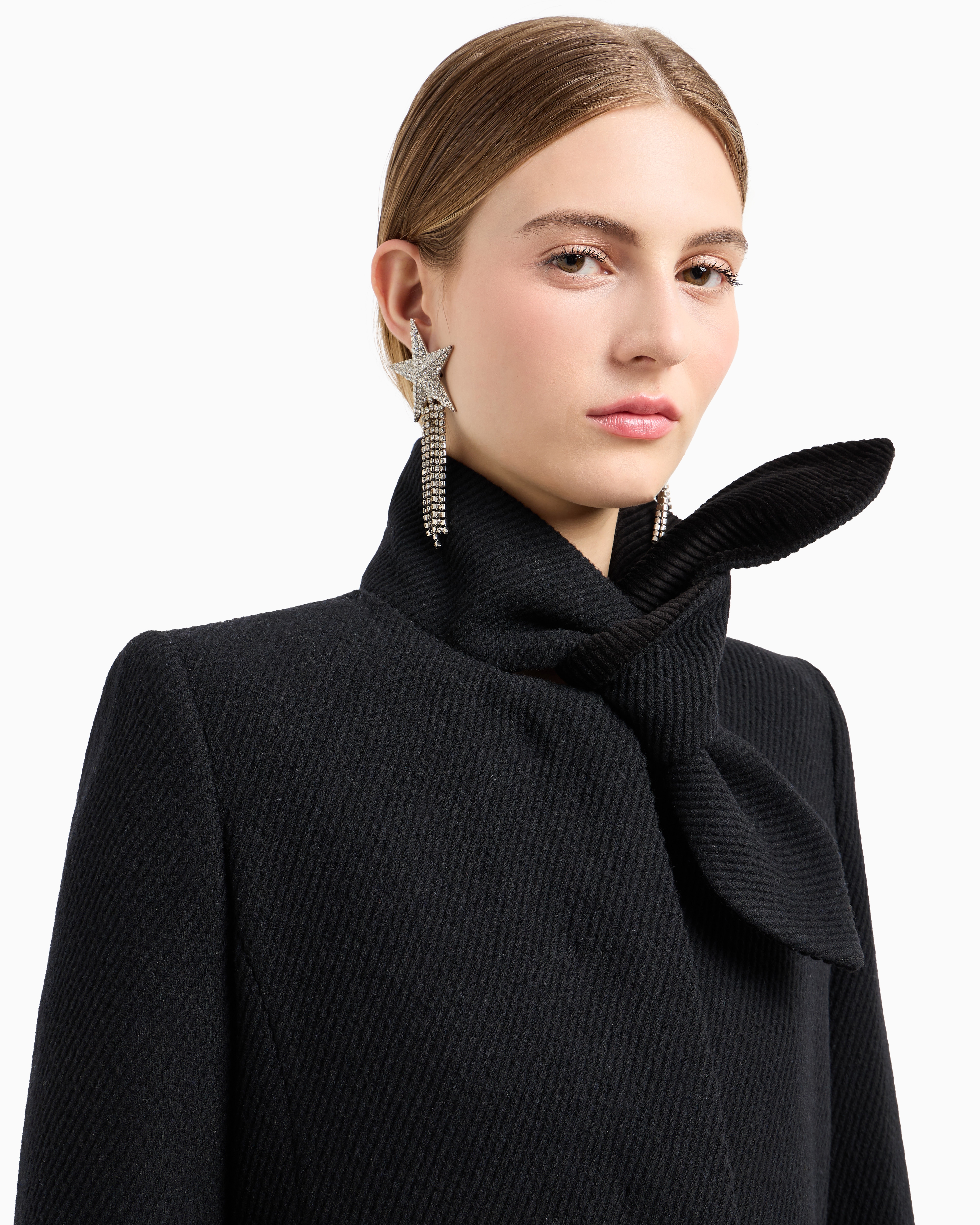 Emporio Armani Official Store Coat With Foulard Collar In A Wool Blend Cover Fabric In Black