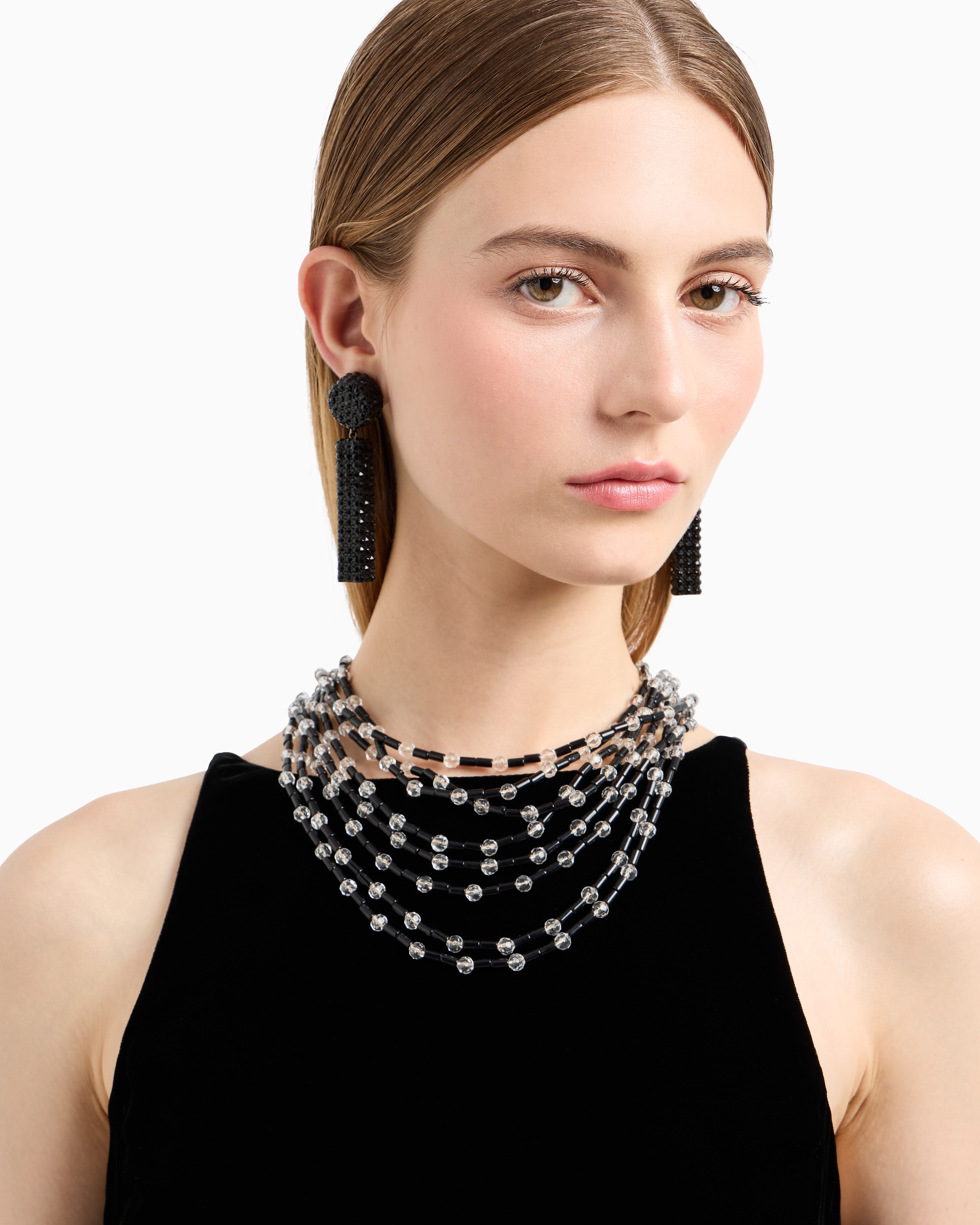 Emporio Armani Multistrand Necklace With Baguettes And Beads In Black