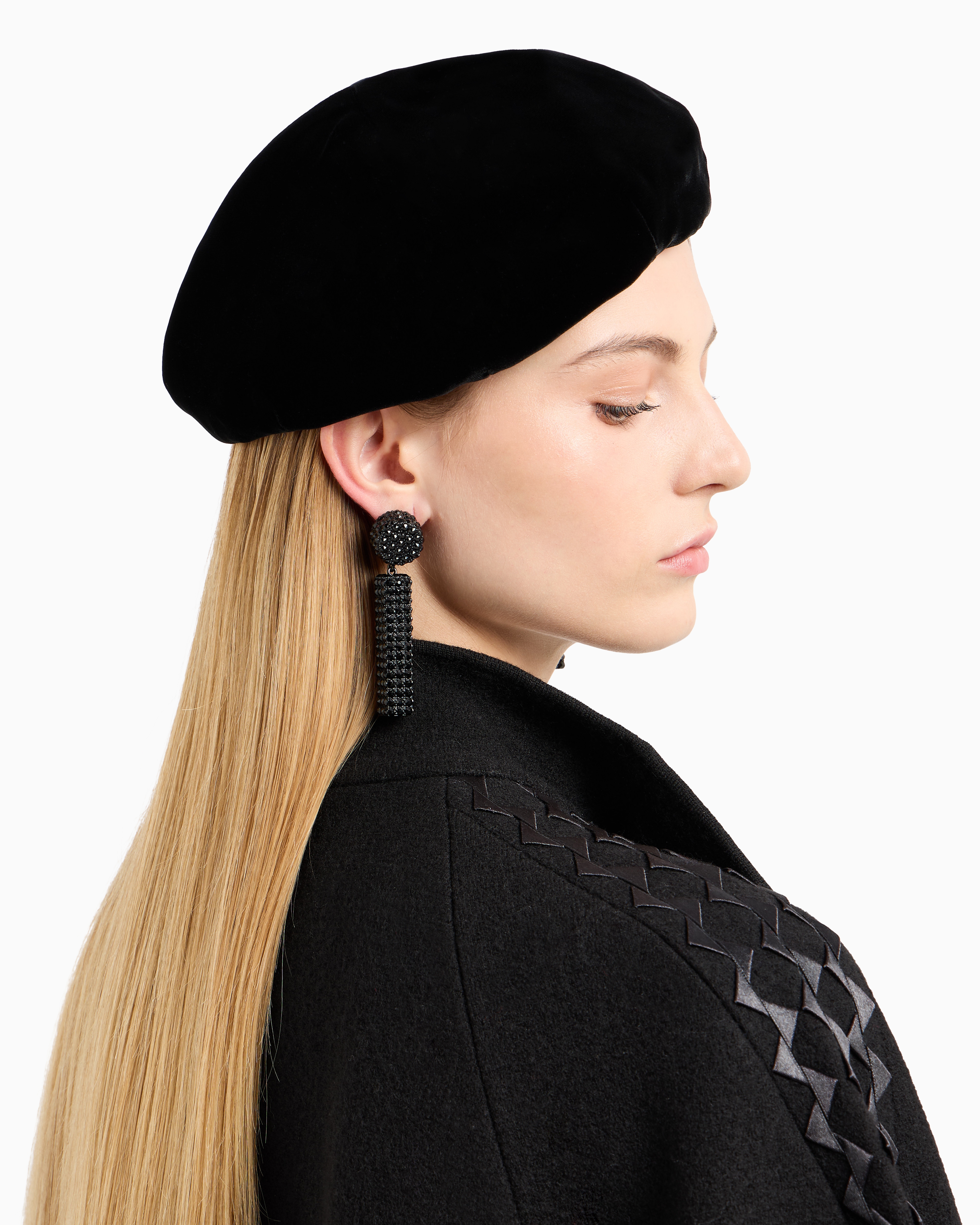 Shop Emporio Armani Velvet Beret In Black