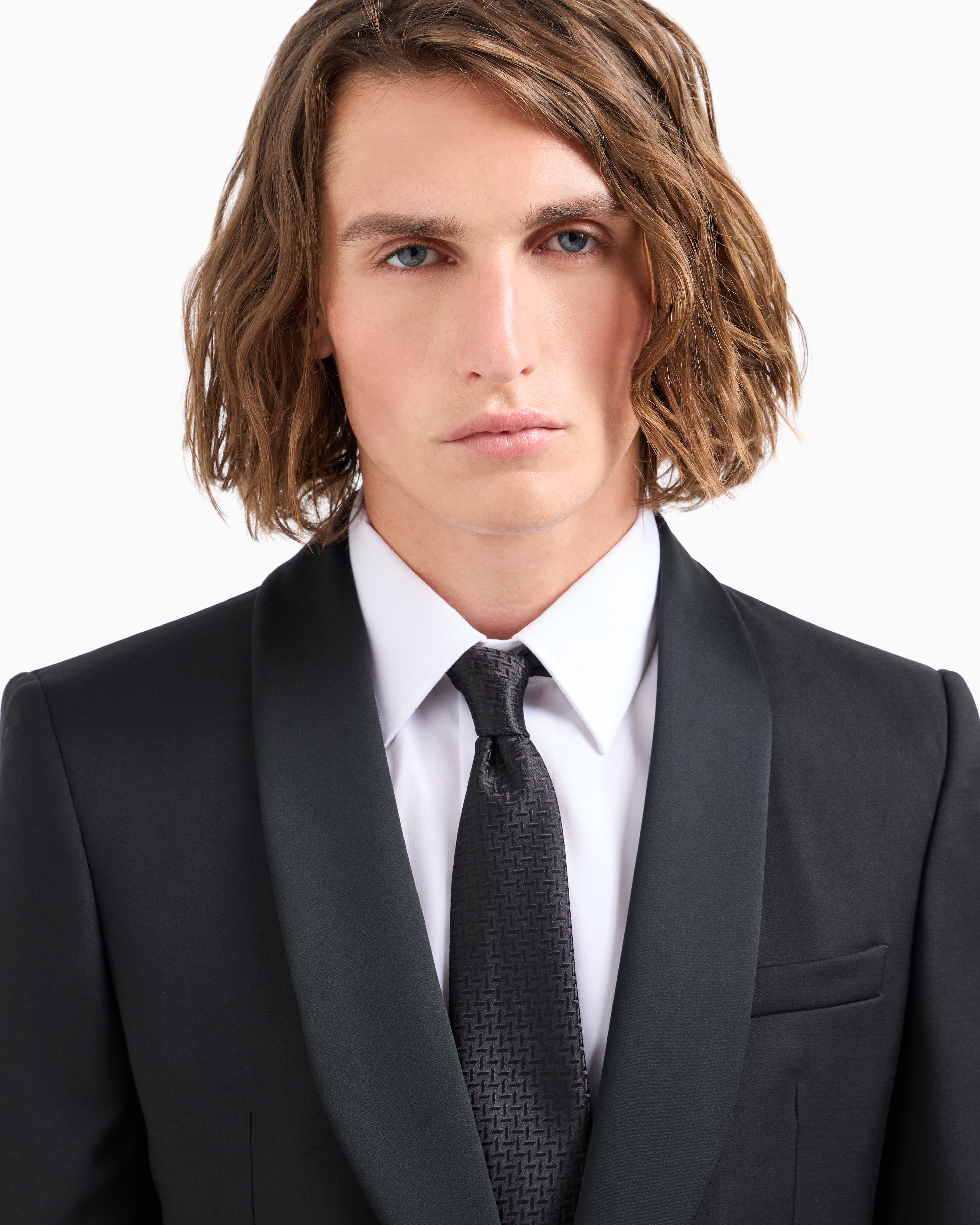 Shop Emporio Armani Silk-blend Tie With Jacquard Chevron Motif In Black