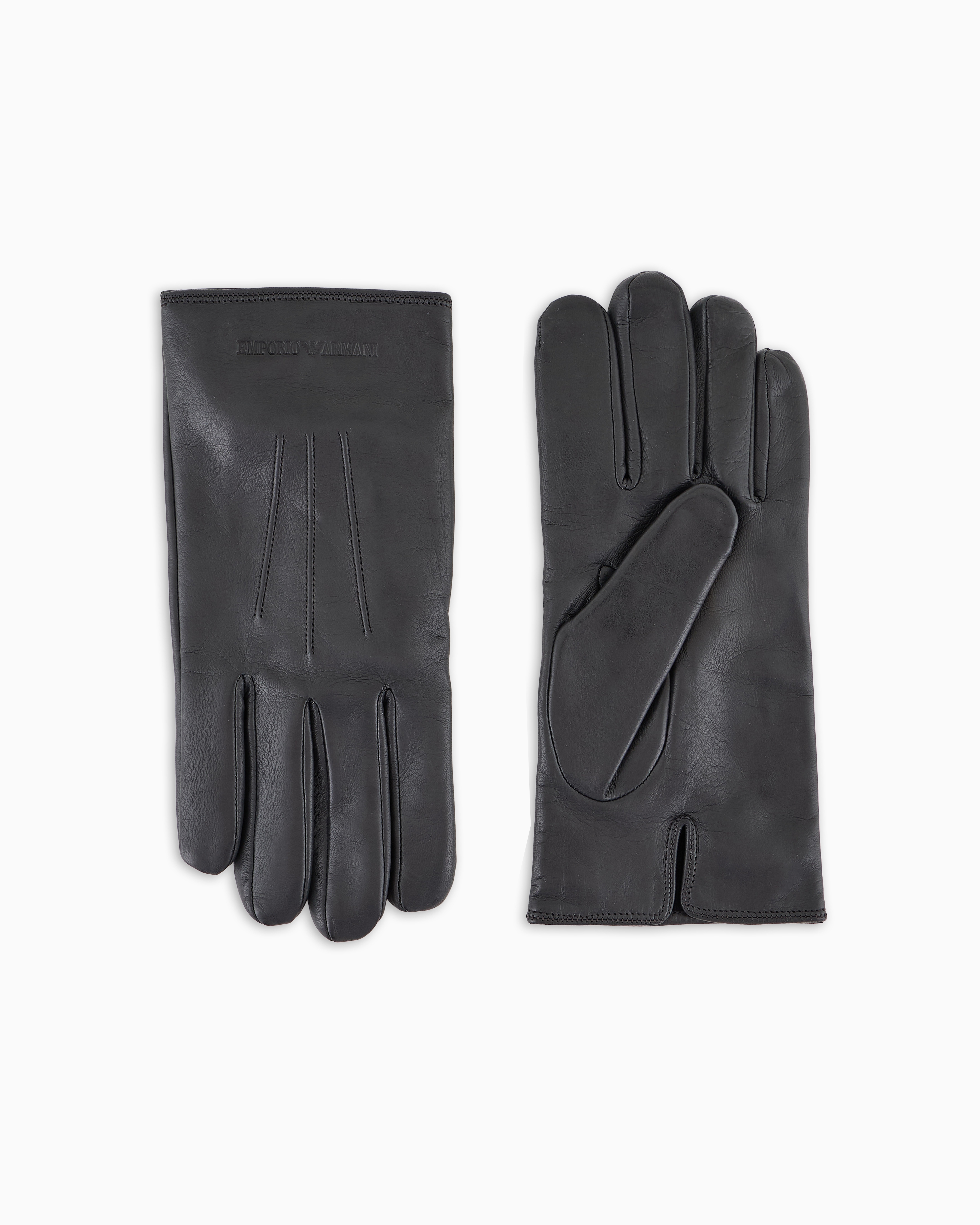 Emporio Armani Lambskin Nappa Leather Gloves With Baguette Detail In Black