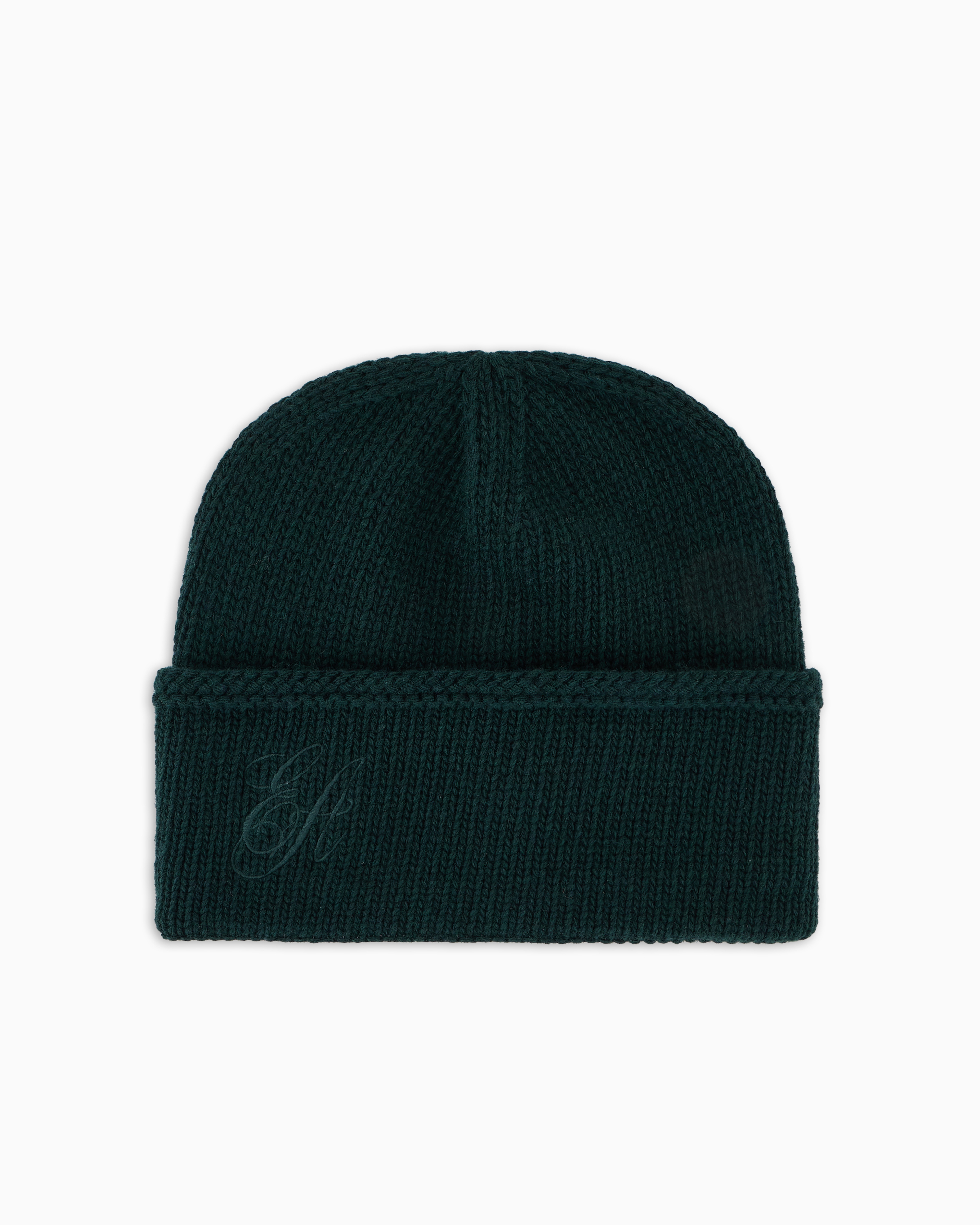 Shop Emporio Armani Ribbed Wool Beanie With Ea Signature Embroidery In Green