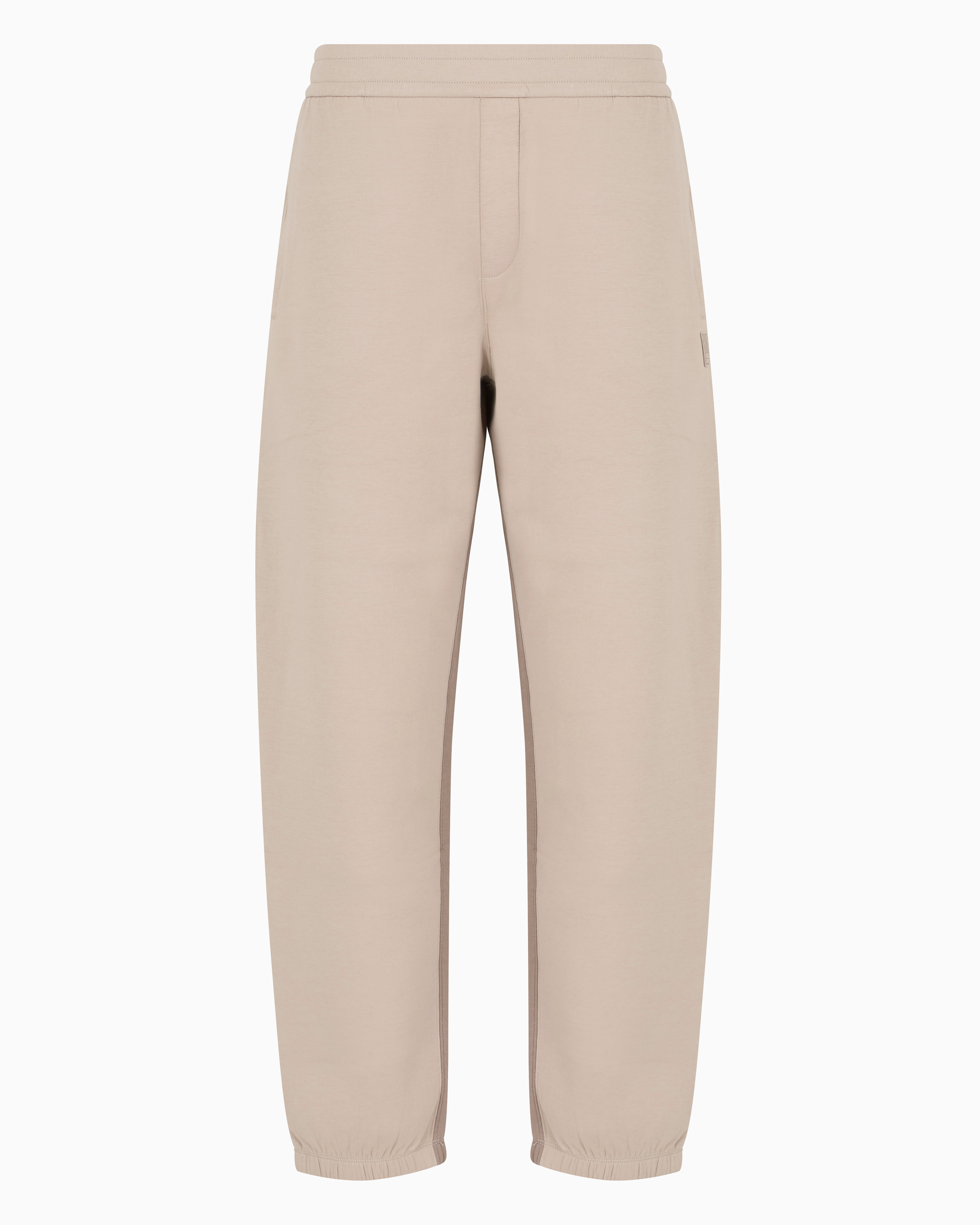 Armani Exchange Official Store Stretch Cotton Jogger Trousers With Contrasting Band In Beige