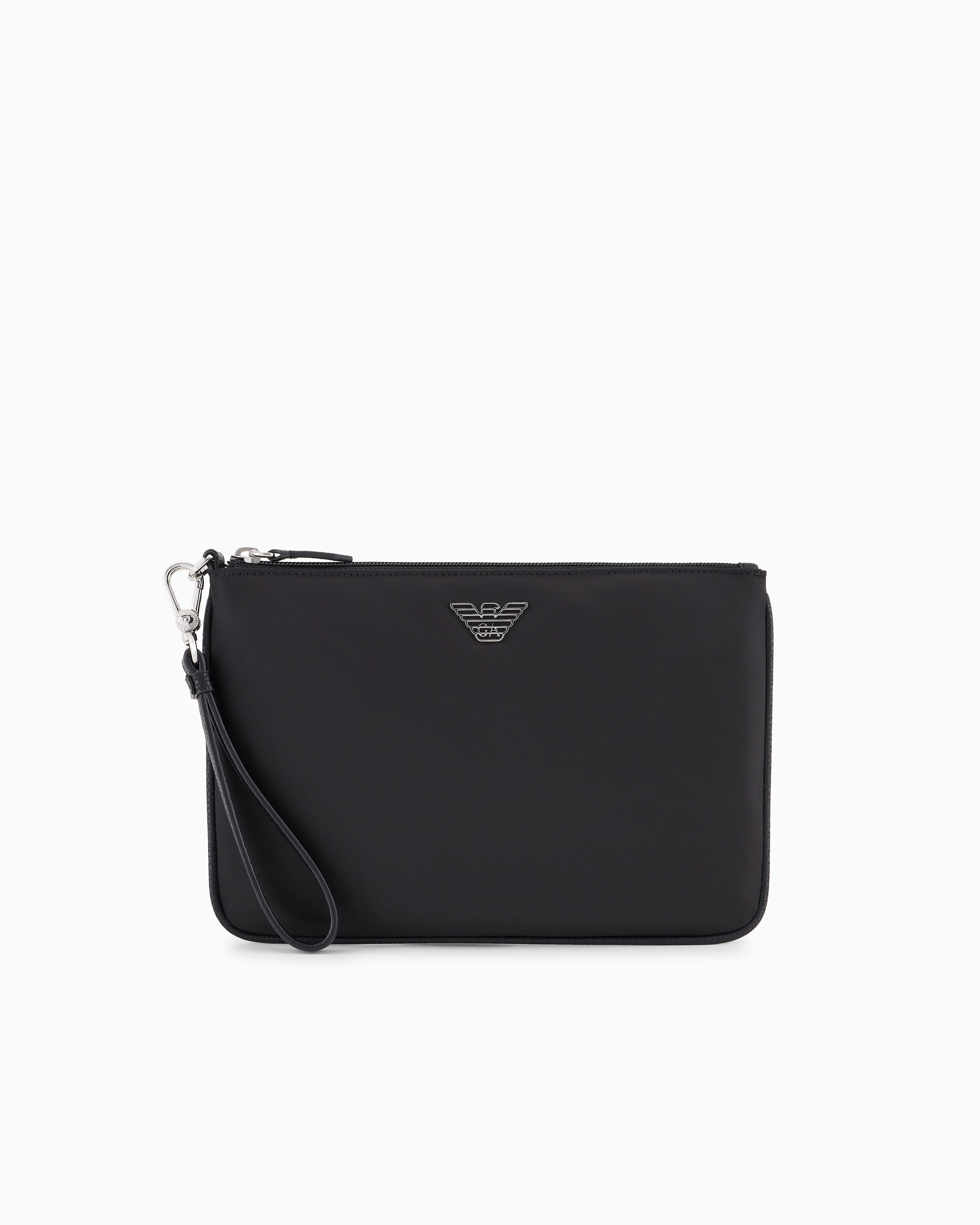 Shop Emporio Armani Asv Recycled Nylon Pouch With Eagle Plate In Black