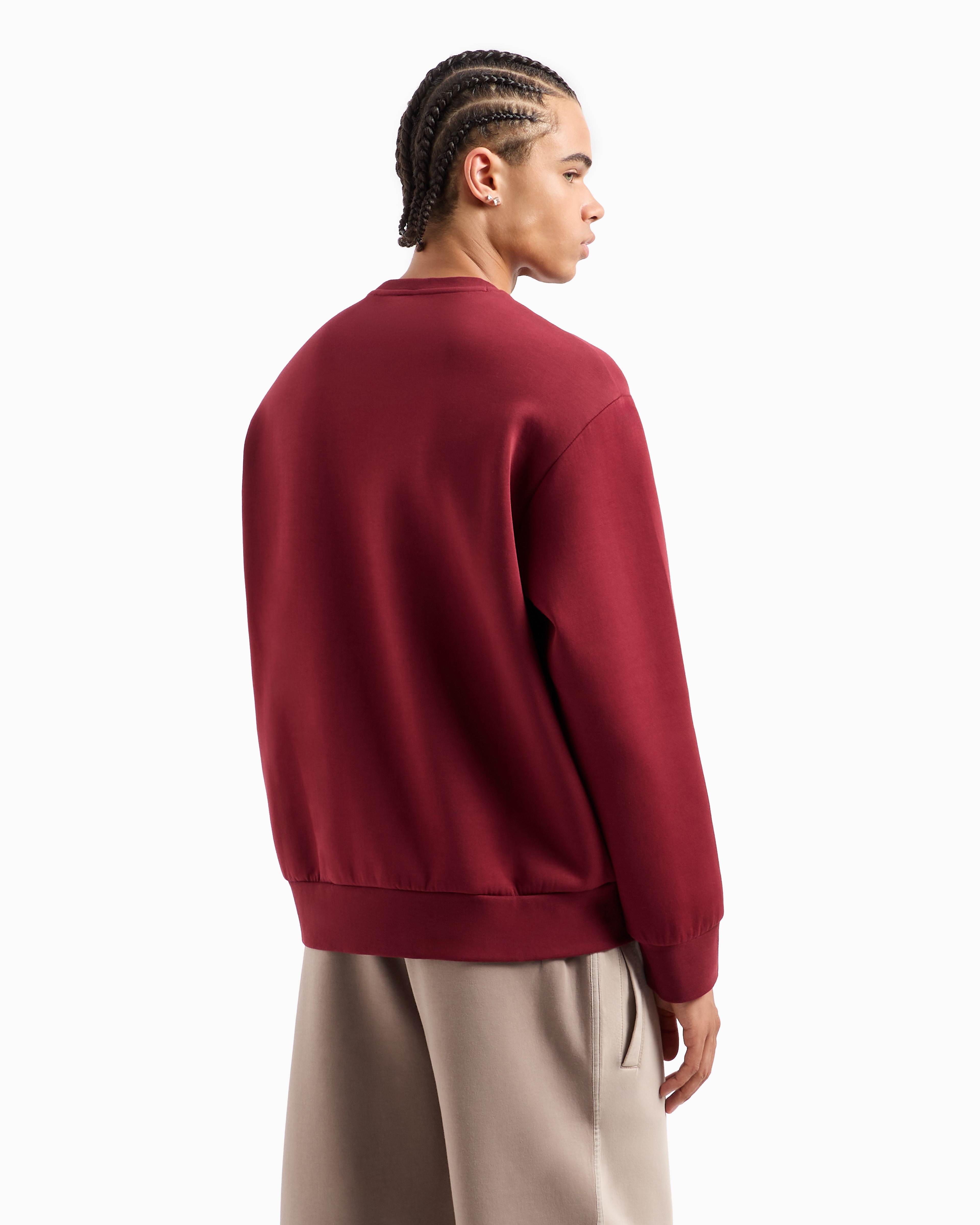 Shop Armani Exchange Crewneck Sweatshirt With Metal Profile Logo In Bordeaux