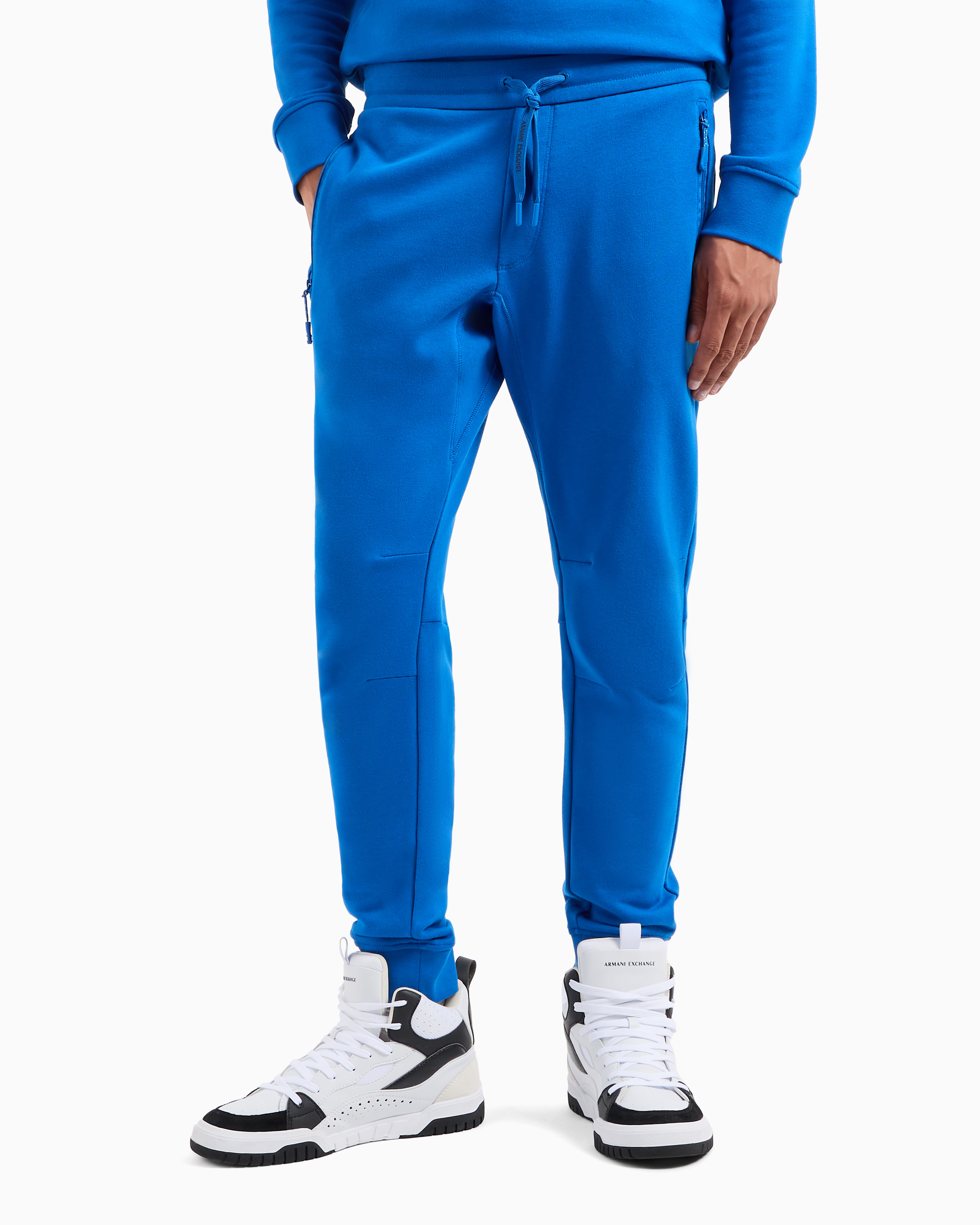 Shop Armani Exchange Soft Yarn Jogger Pants With Logo In Blue