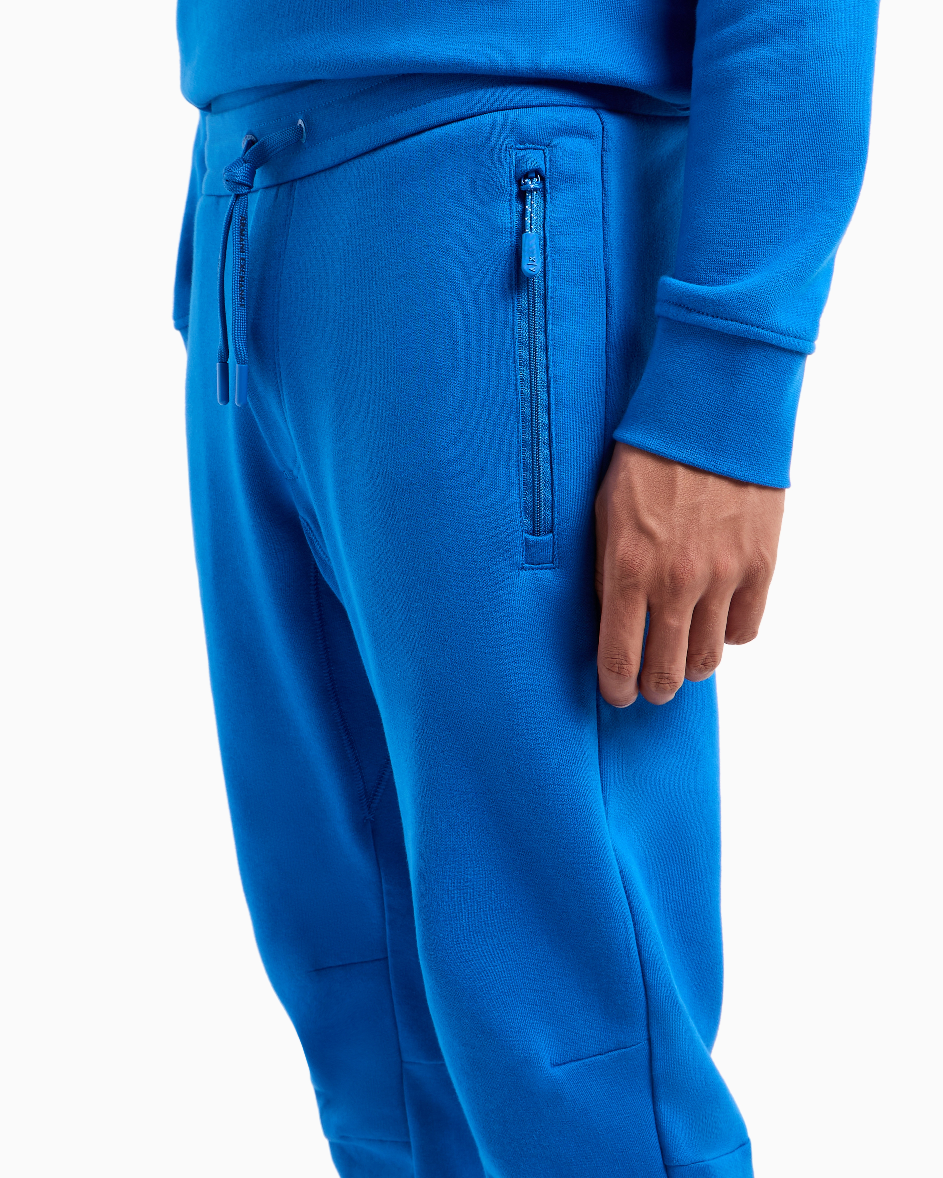 Shop Armani Exchange Soft Yarn Jogger Pants With Logo In Blue