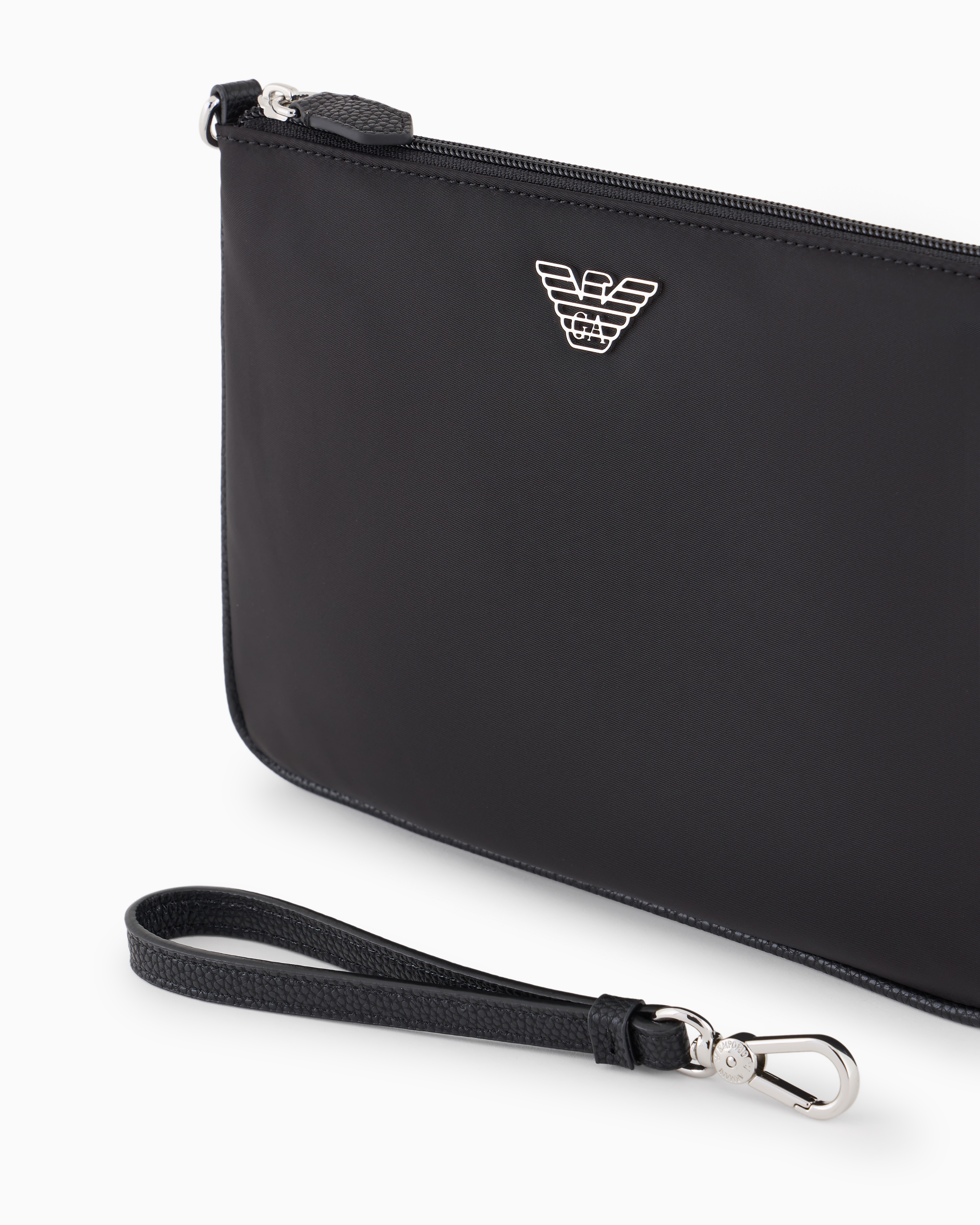 Shop Emporio Armani Asv Recycled Nylon Pouch With Eagle Plate In Black