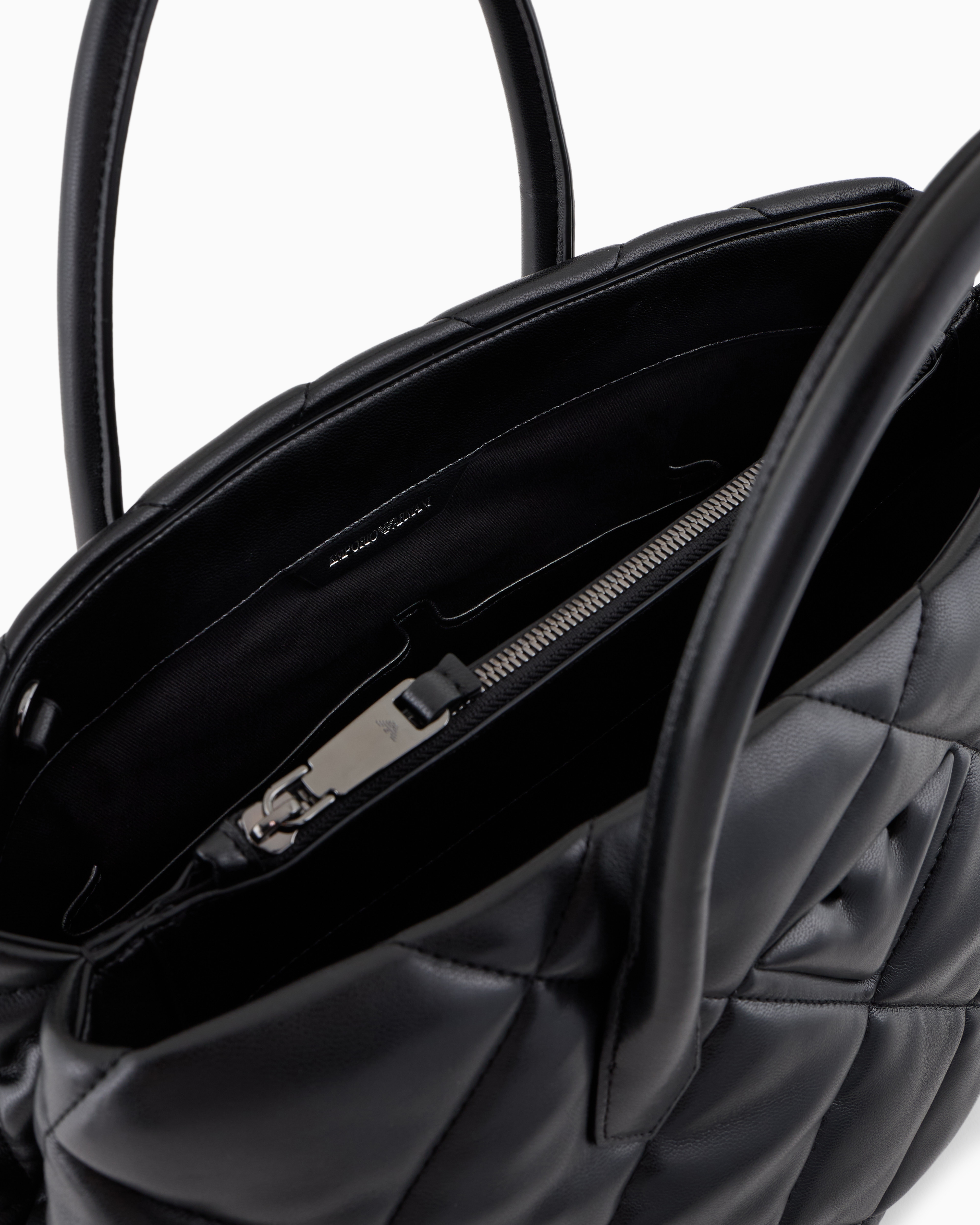 Emporio Armani Quilted Nappa Leather-effect Large Handbag In Noir