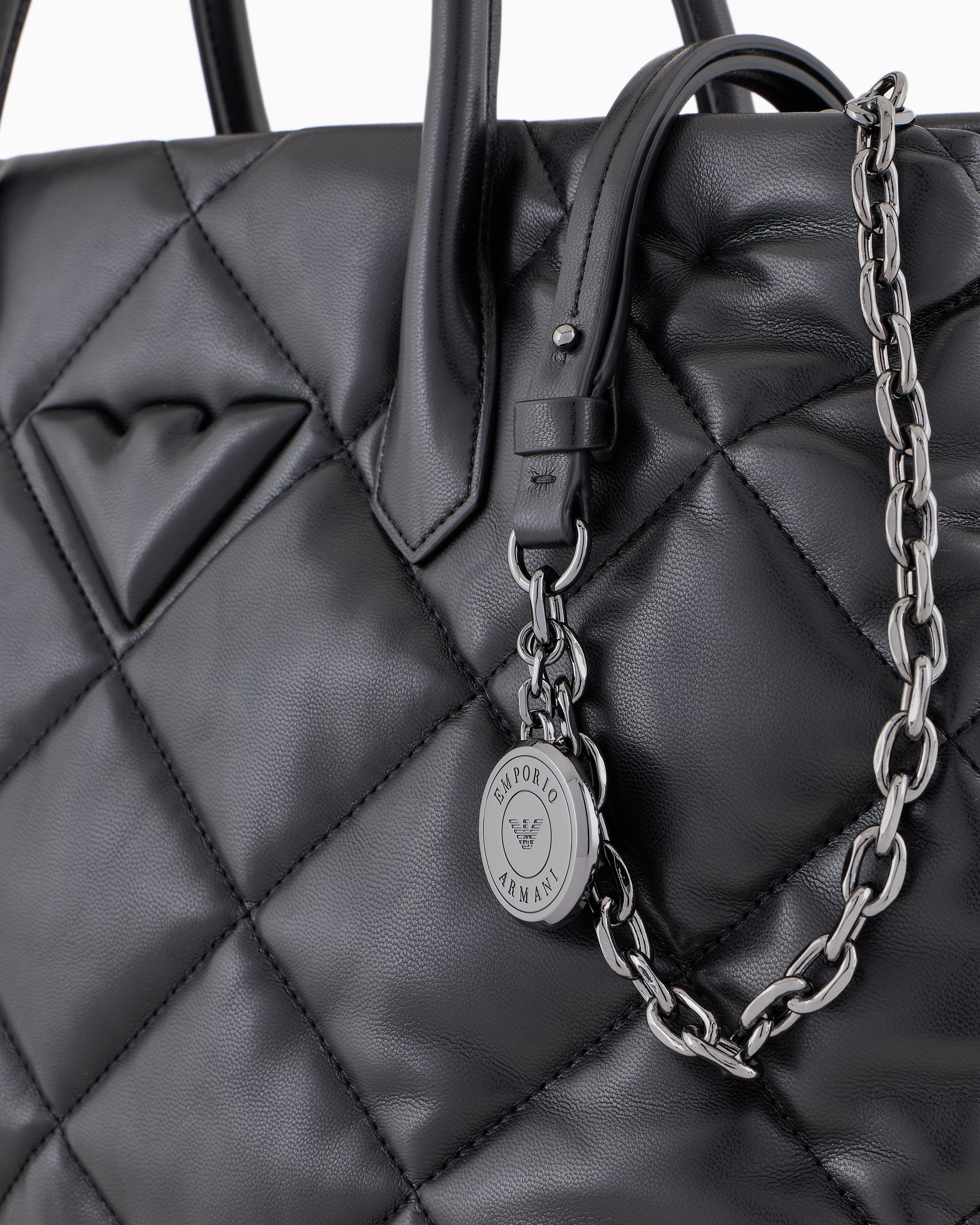 Emporio Armani Quilted Nappa Leather-effect Large Handbag In Noir