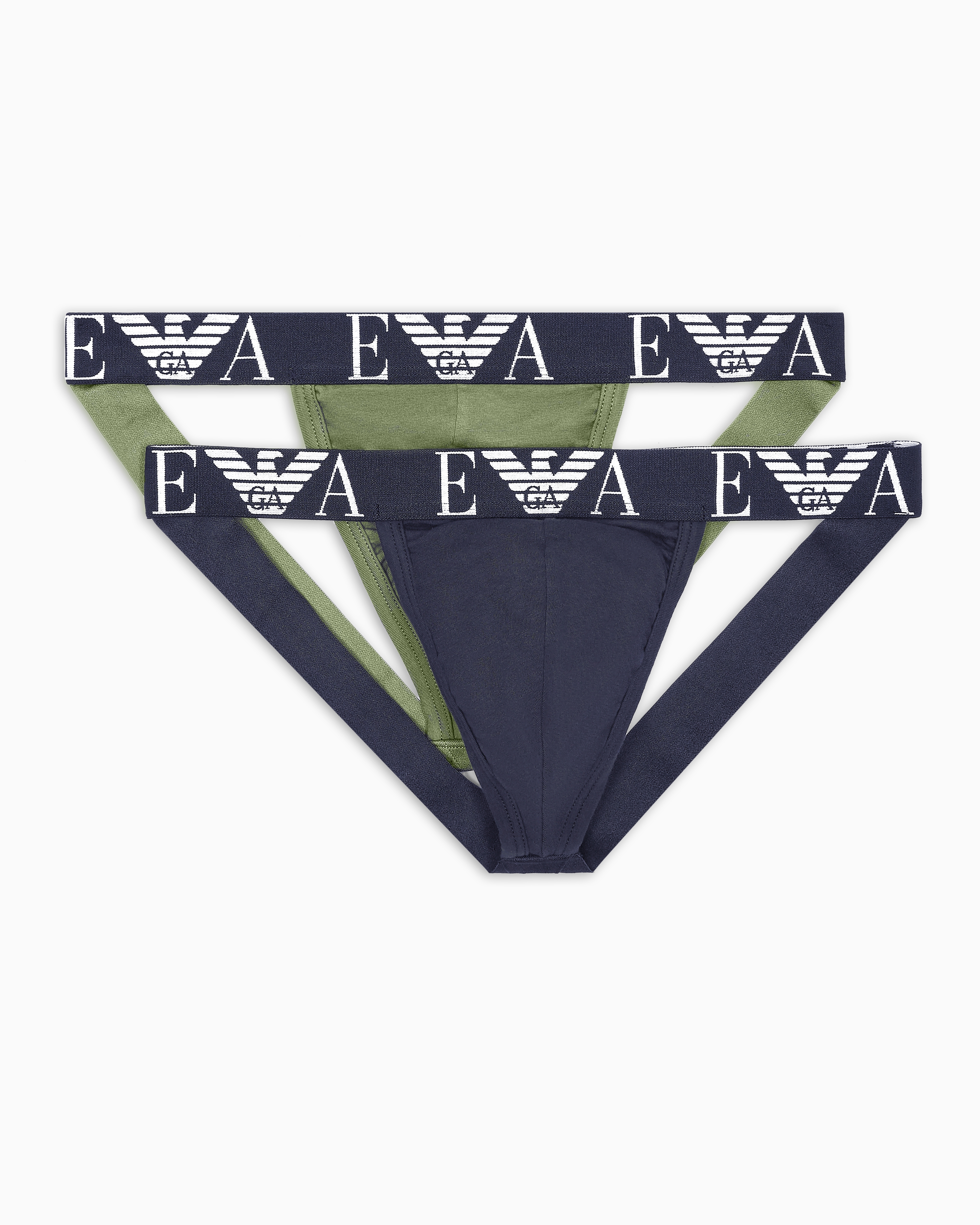 Shop Emporio Armani Pack Mit Zwei Slips Aus Baumwollstretch Mit Auffälligem Monogramm-logo In Grün