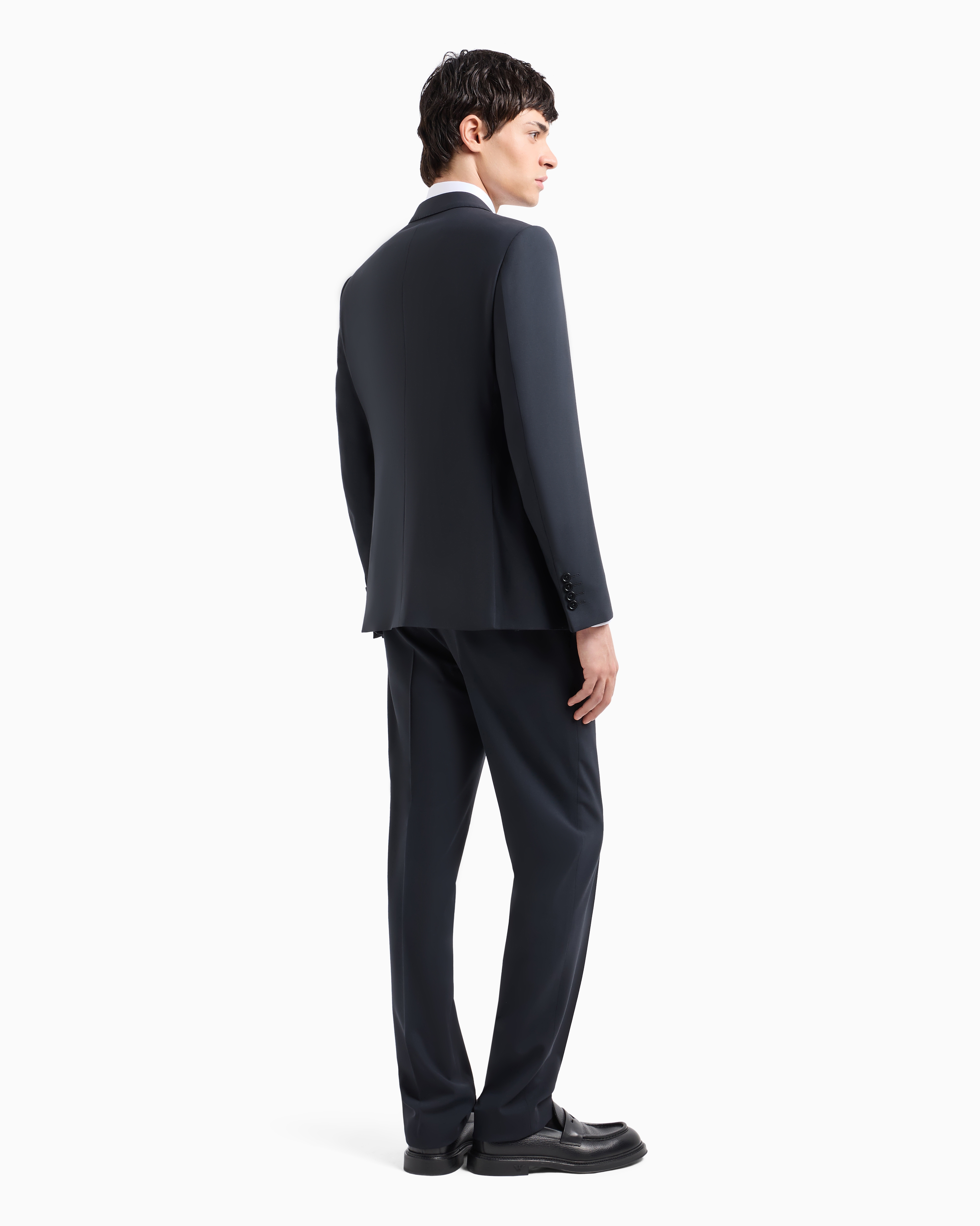 Emporio Armani Single-breasted, Slim-fit Suit In Brushed Stretch Light Wool In Navy Blue