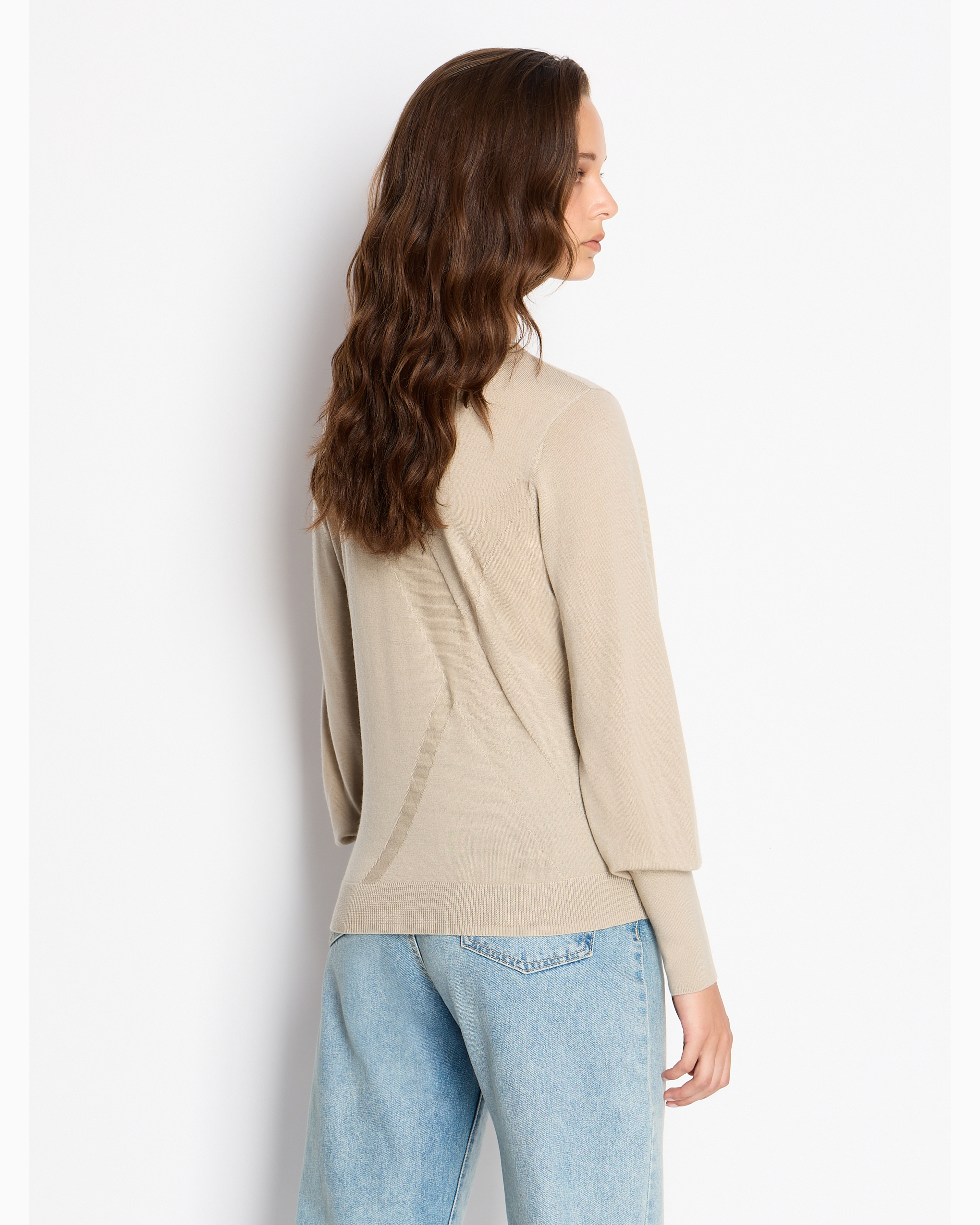 Shop Armani Exchange Sweater With Wide Sleeves And Jacquard A-line Logo In Beige