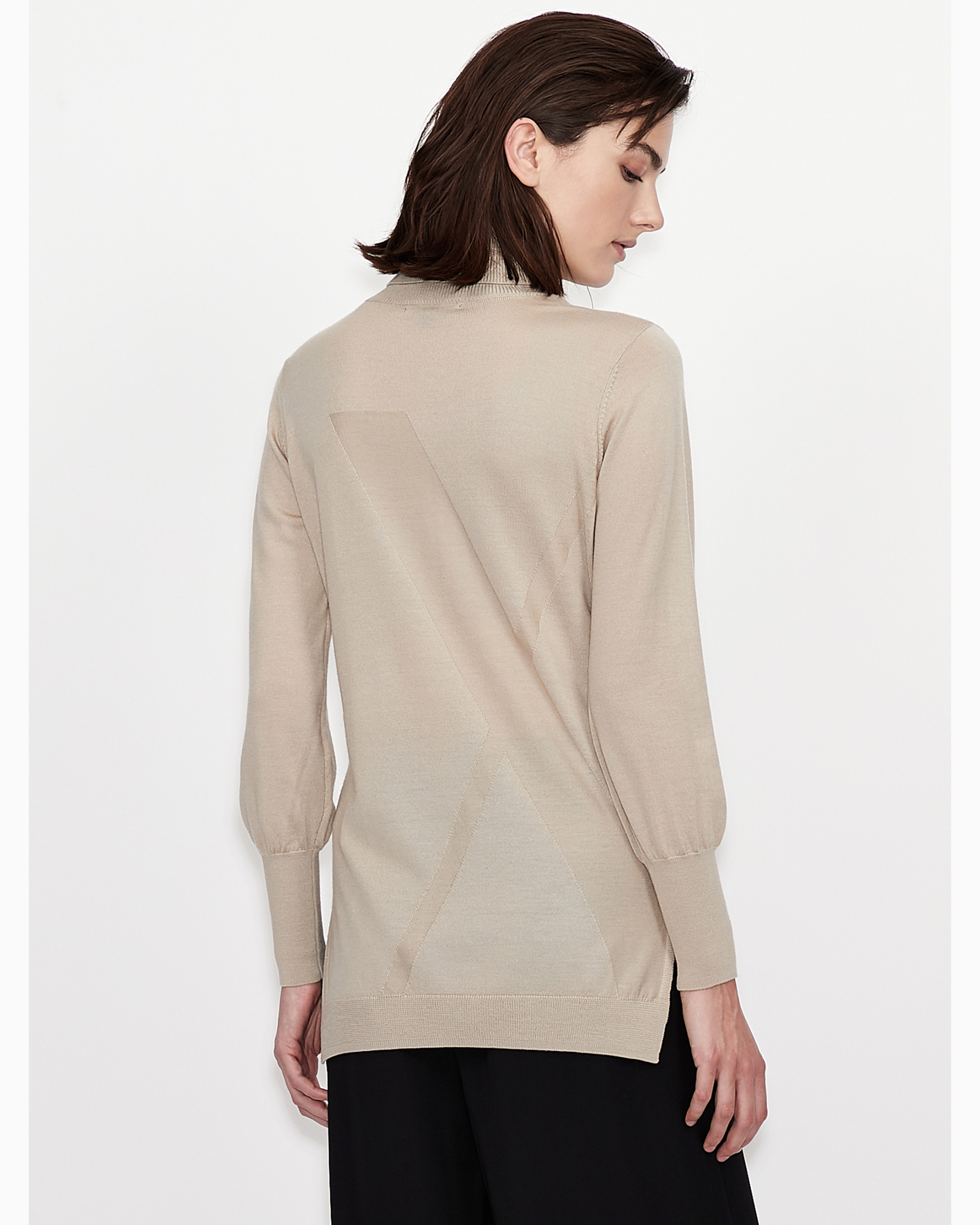 Shop Armani Exchange A-line Jacquard Logo Turtleneck Sweater In Beige