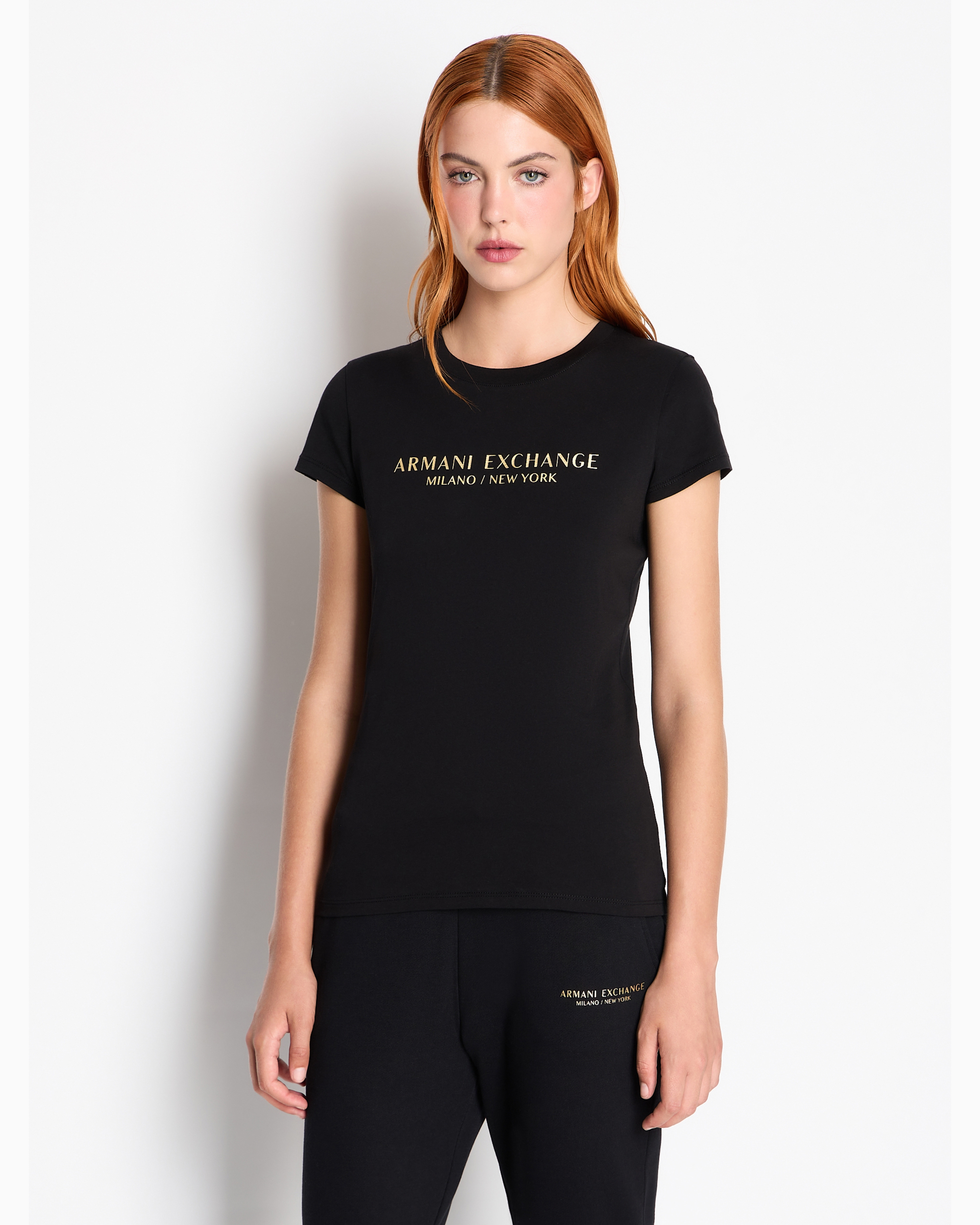 Shop Armani Exchange Slim Fit T-shirt With Milan New York Print In Noir