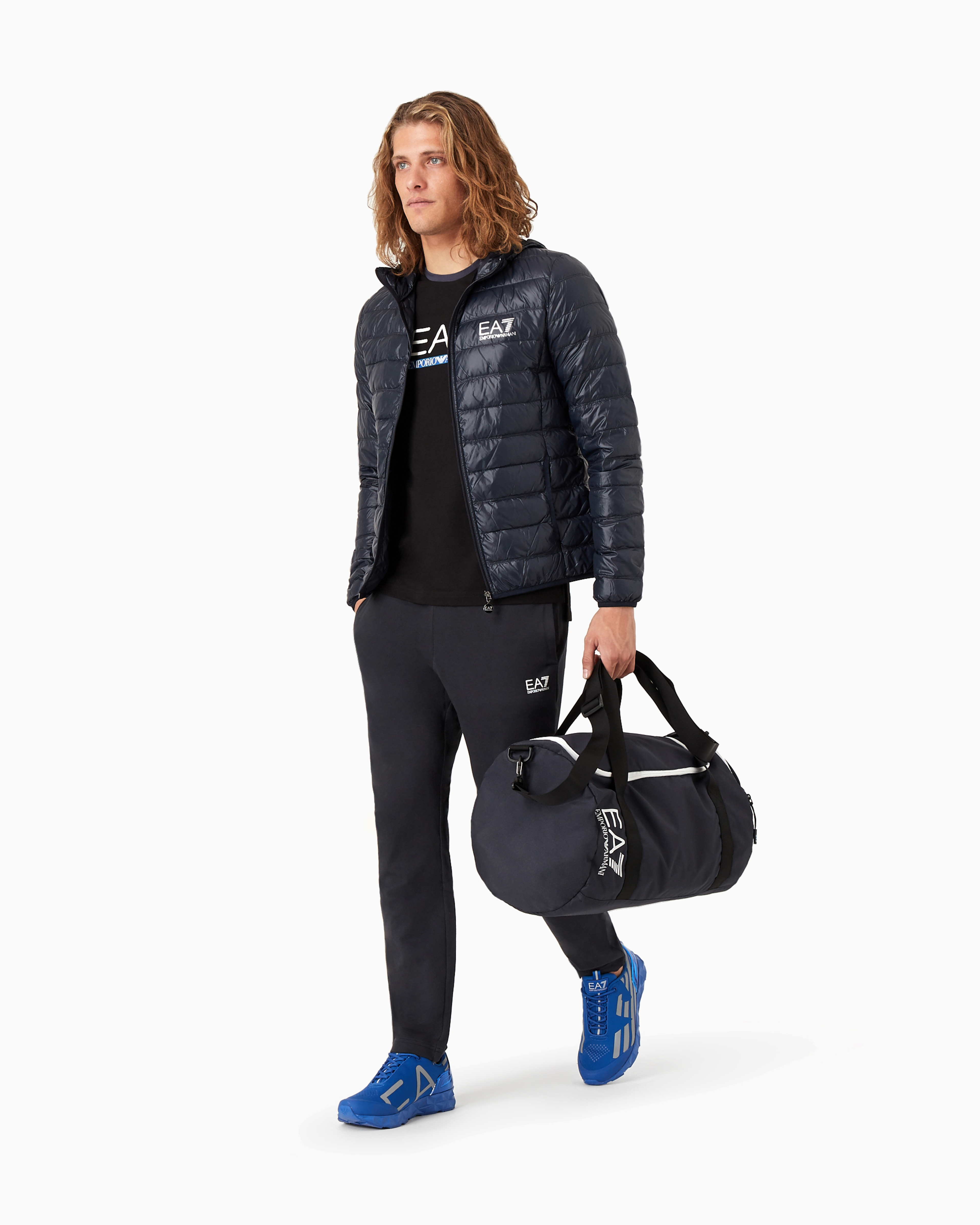 Ea7 Packable Hooded Core Identity Puffer Jacket In Blue
