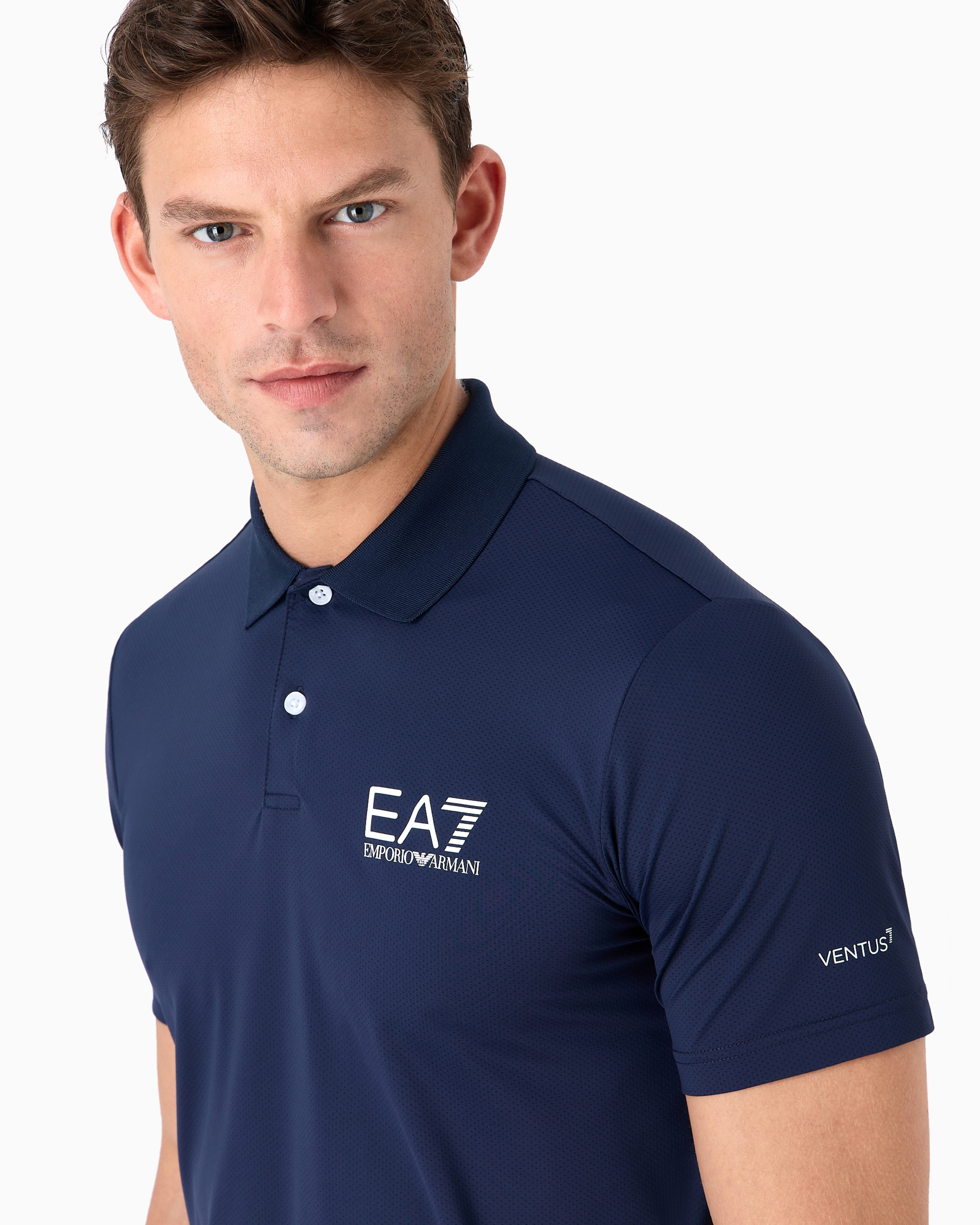 Shop Ea7 Tennis Pro Polo Shirt In Ventus7 Technical Fabric In Navy Blue