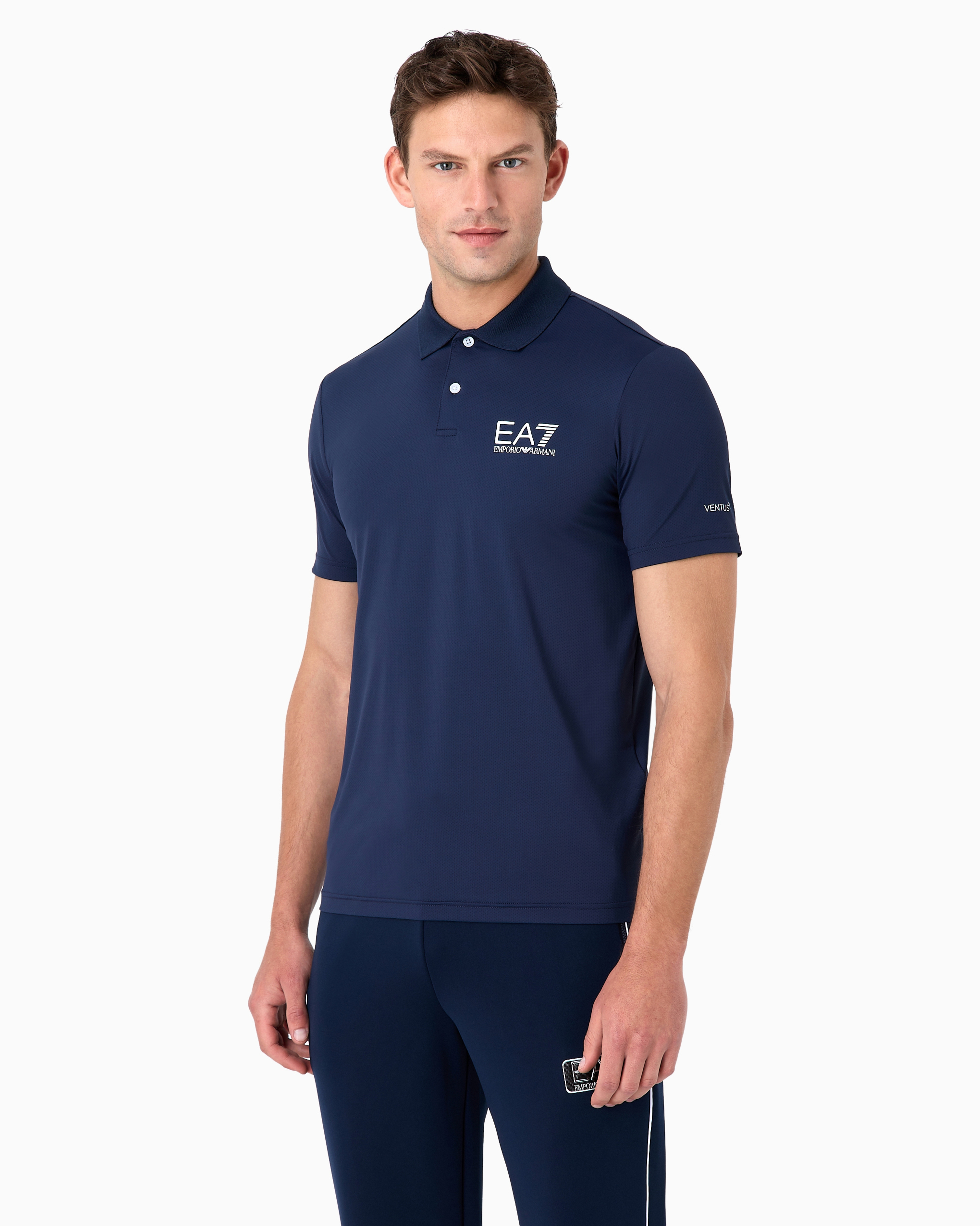 Shop Ea7 Tennis Pro Polo Shirt In Ventus7 Technical Fabric In Navy Blue