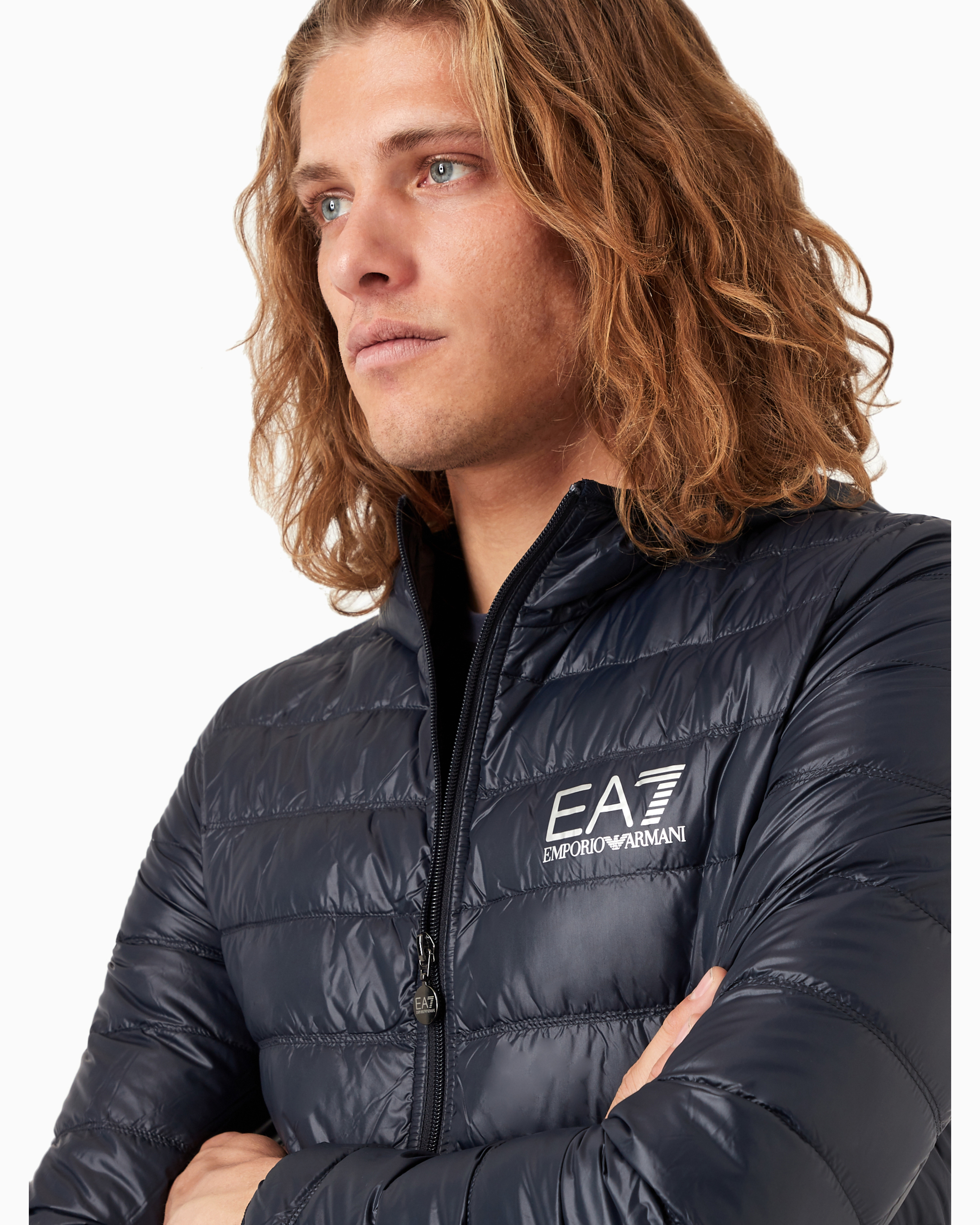 Ea7 Packable Hooded Core Identity Puffer Jacket In Blue