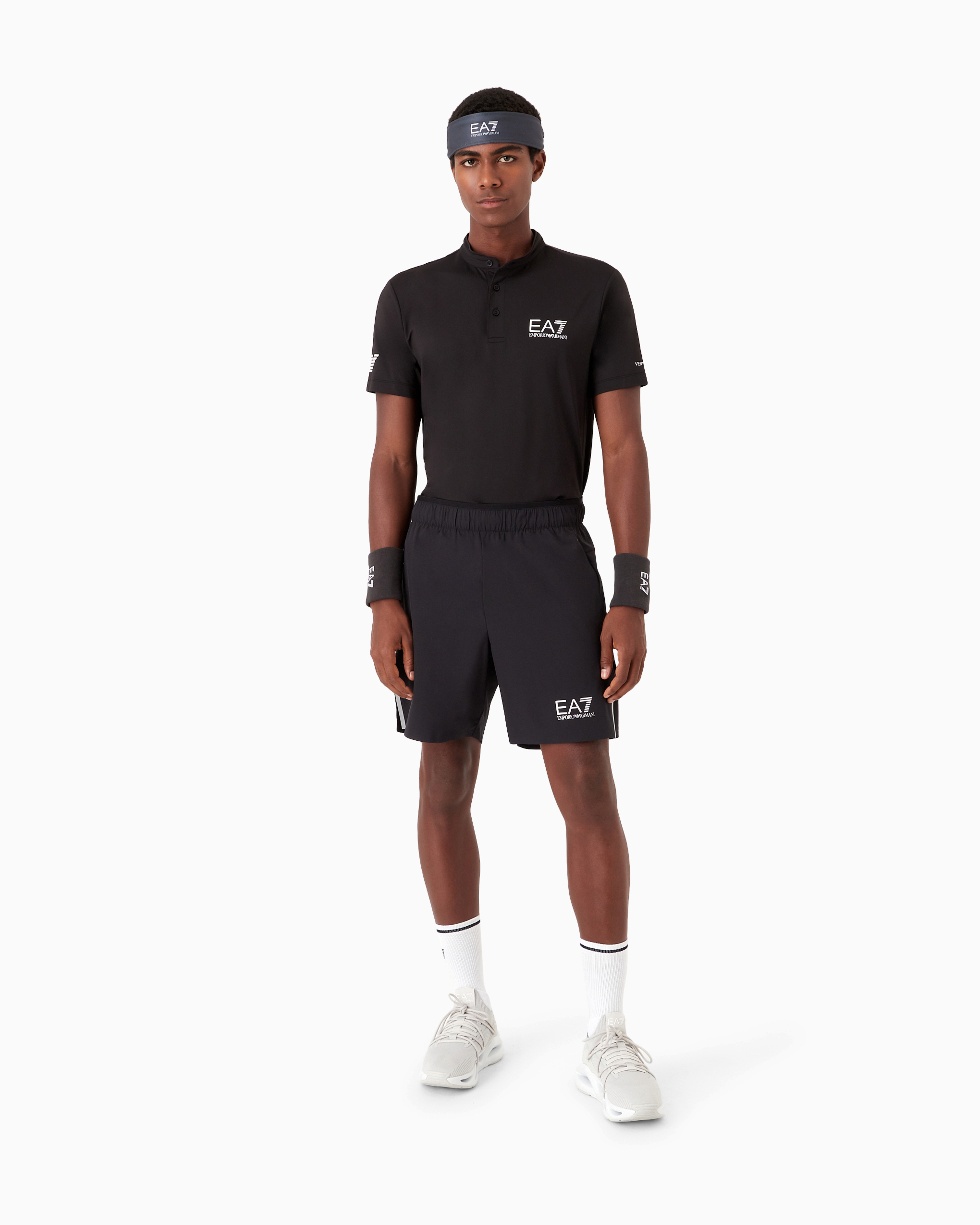 Shop Ea7 Tennis Pro Henley-collar Polo Shirt In Ventus7 Technical Fabric In Black