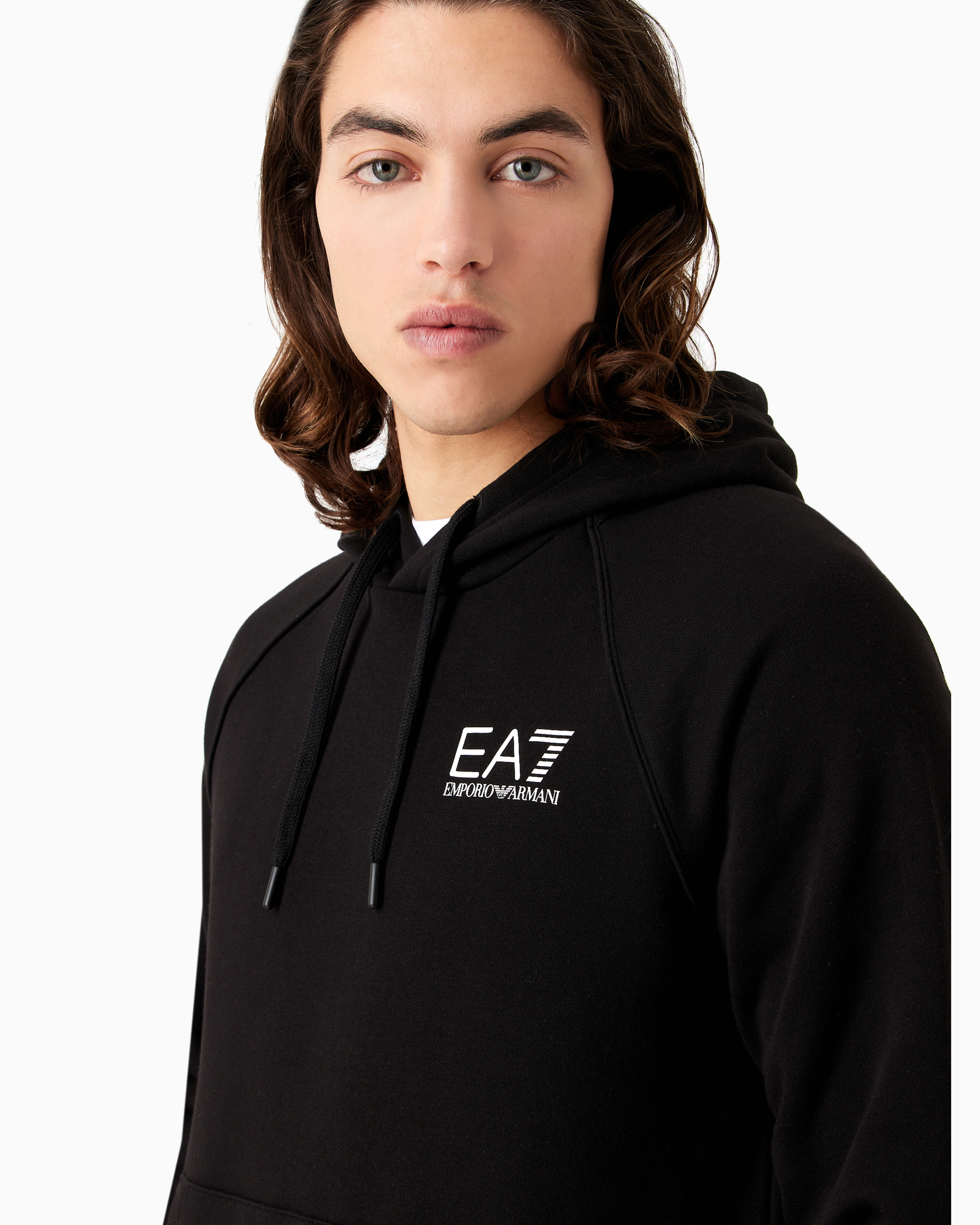 Shop Ea7 Cotton-blend Hooded Logo Series Sweatshirt In Black