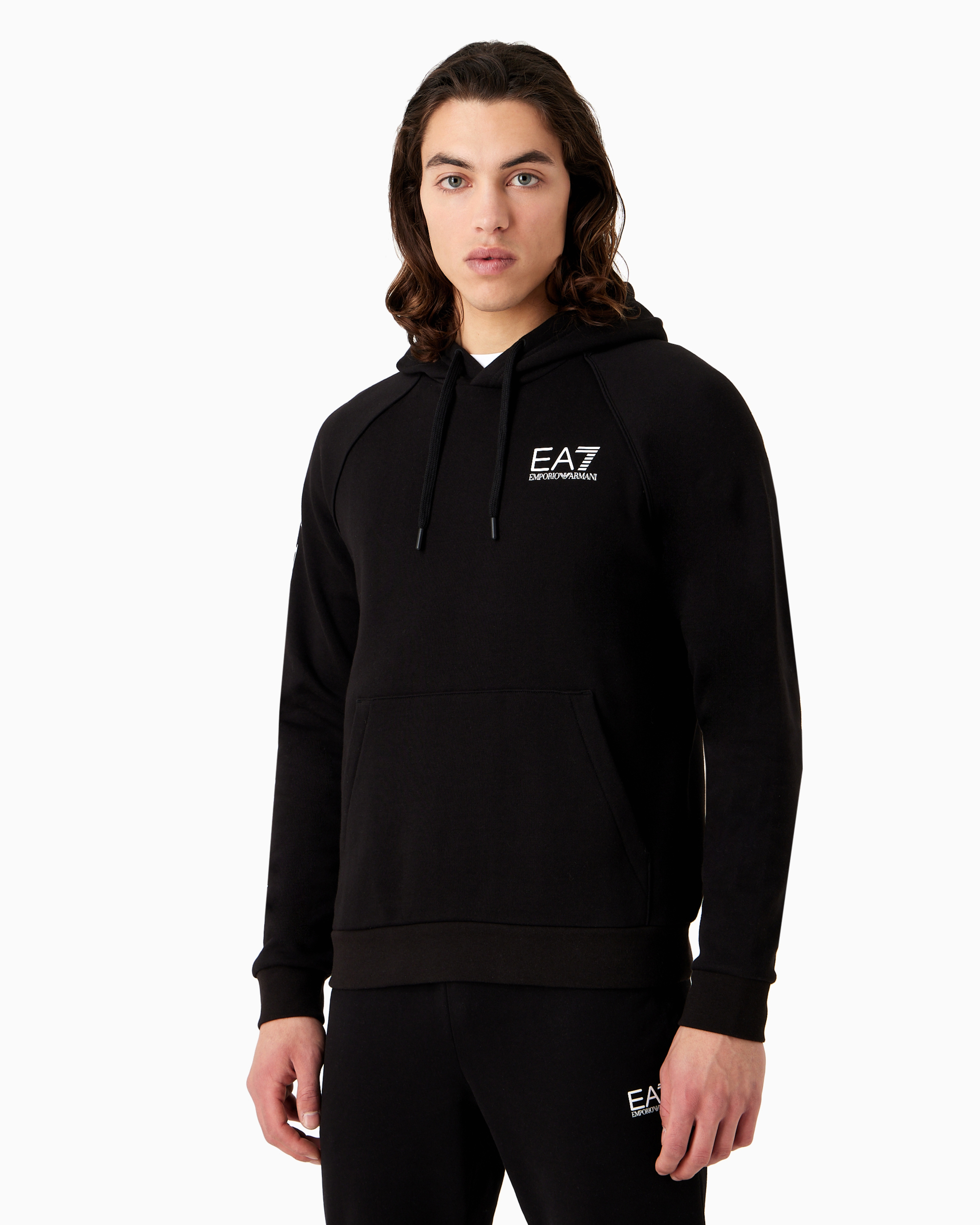 EA7 COTTON-BLEND HOODED LOGO SERIES SWEATSHIRT 