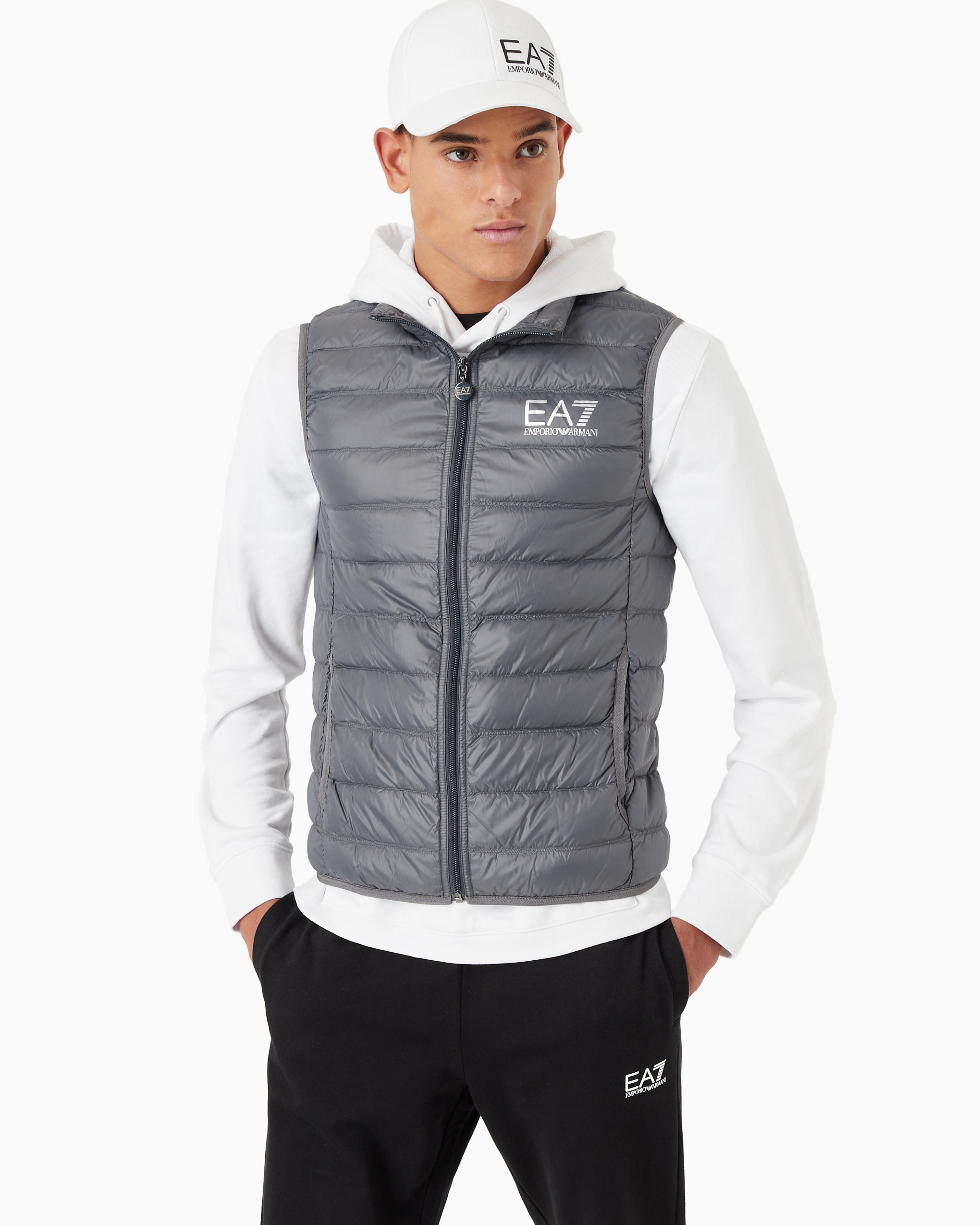 Ea7 Packable Core Identity Gilet In Grey