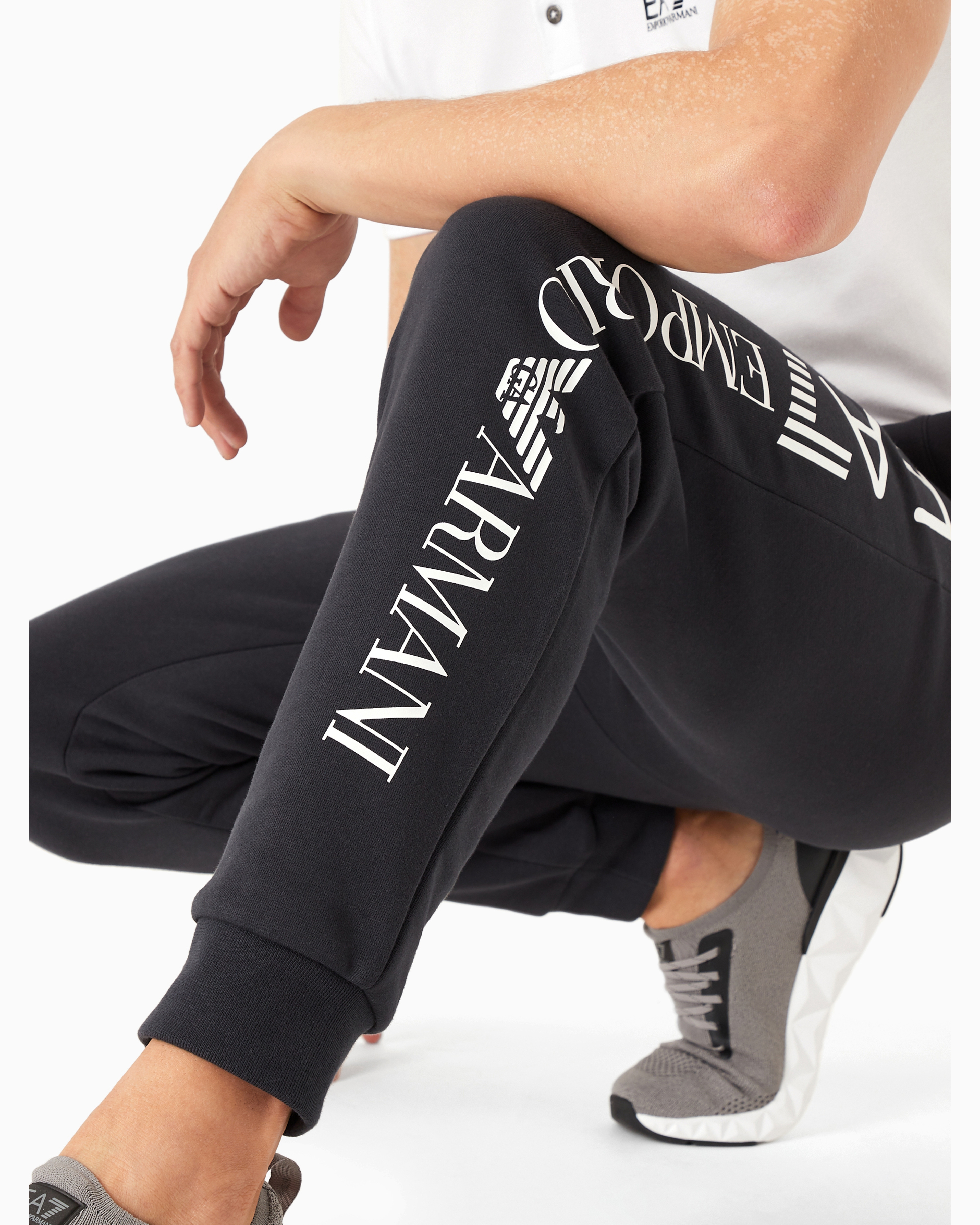 Shop Ea7 Logo Series Cotton Joggers In Navy Blue