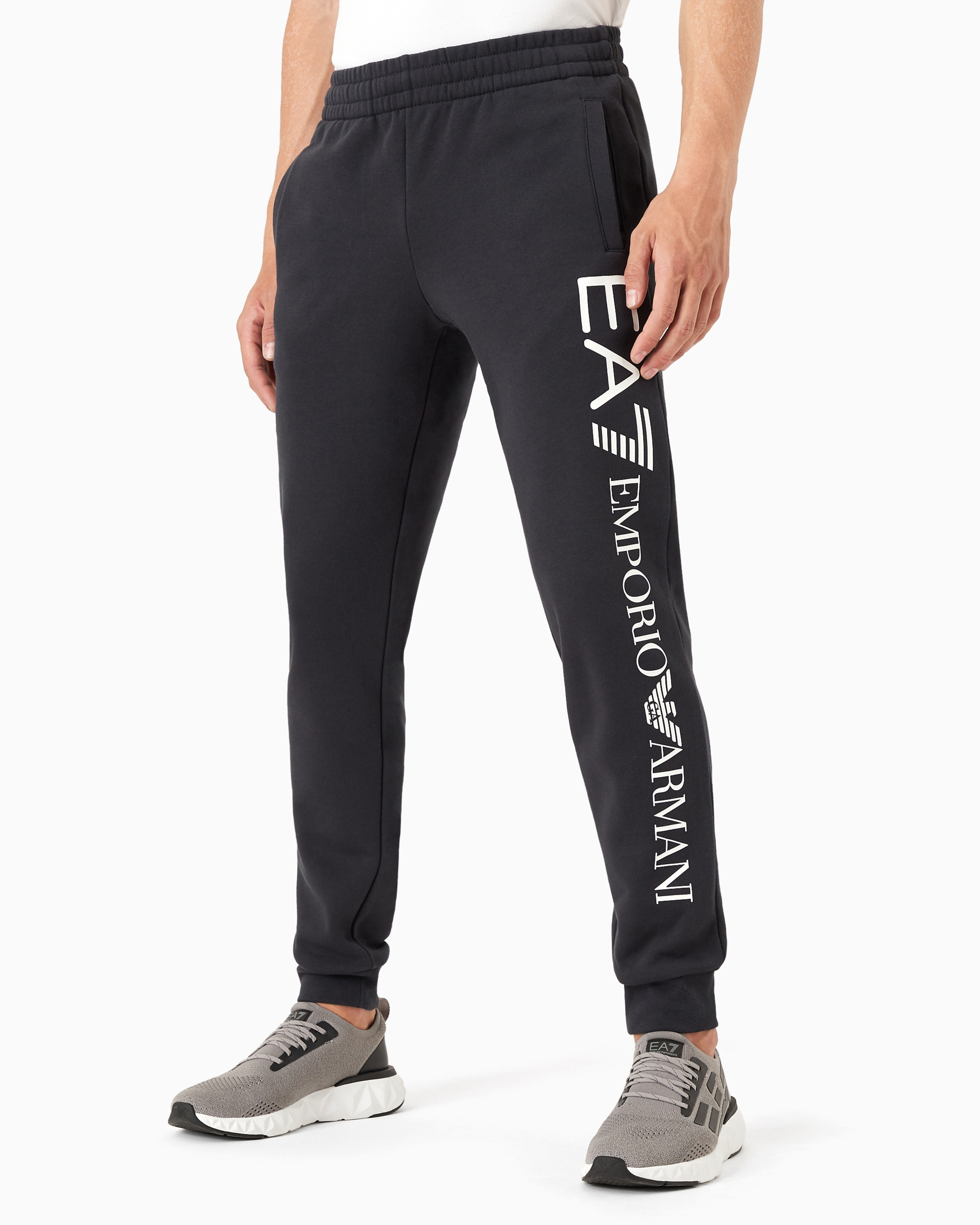 Shop Ea7 Logo Series Cotton Joggers In Navy Blue