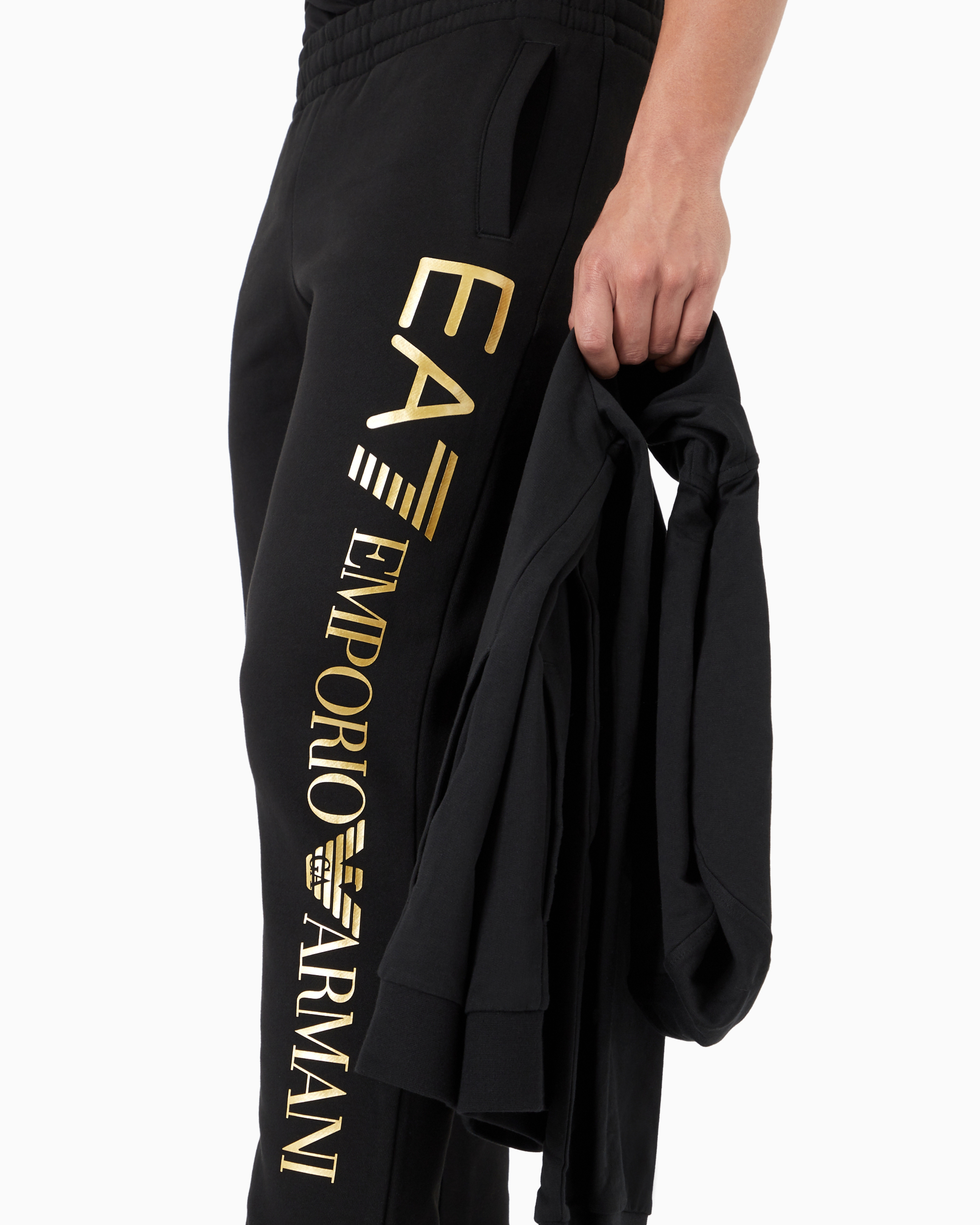 Shop Ea7 Logo Series Cotton Joggers In Black