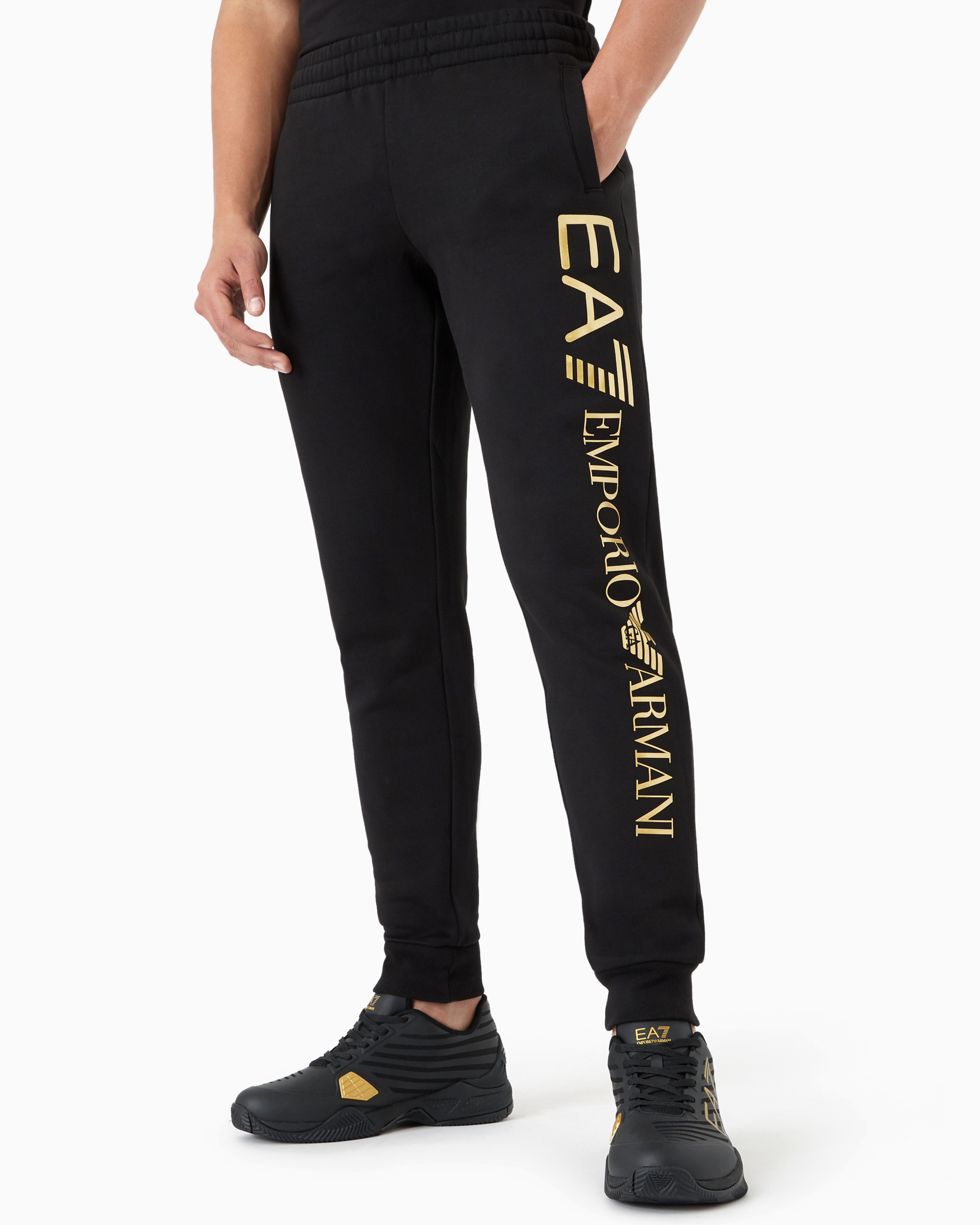 Shop Ea7 Logo Series Cotton Joggers In Black