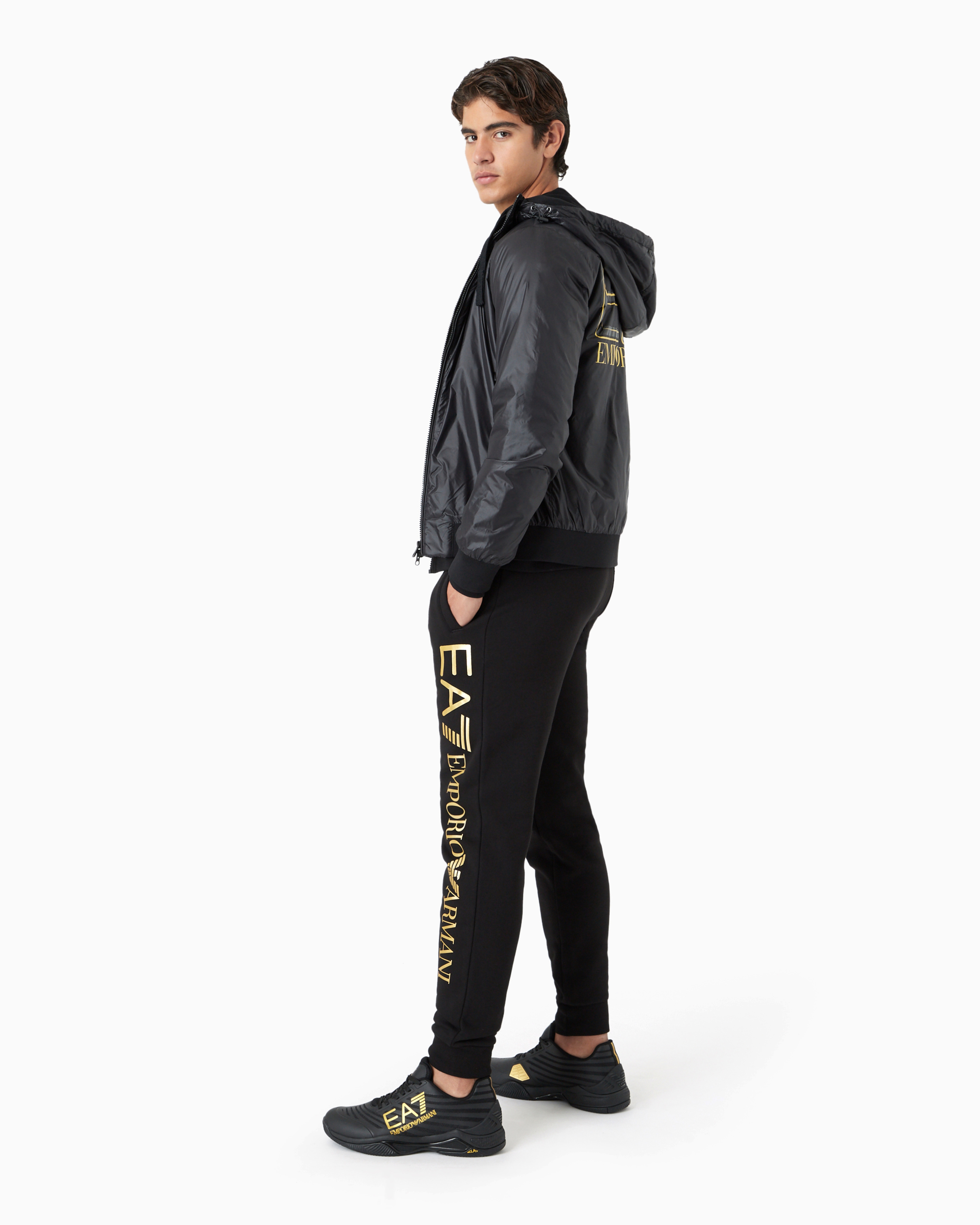 Shop Ea7 Logo Series Cotton Joggers In Black