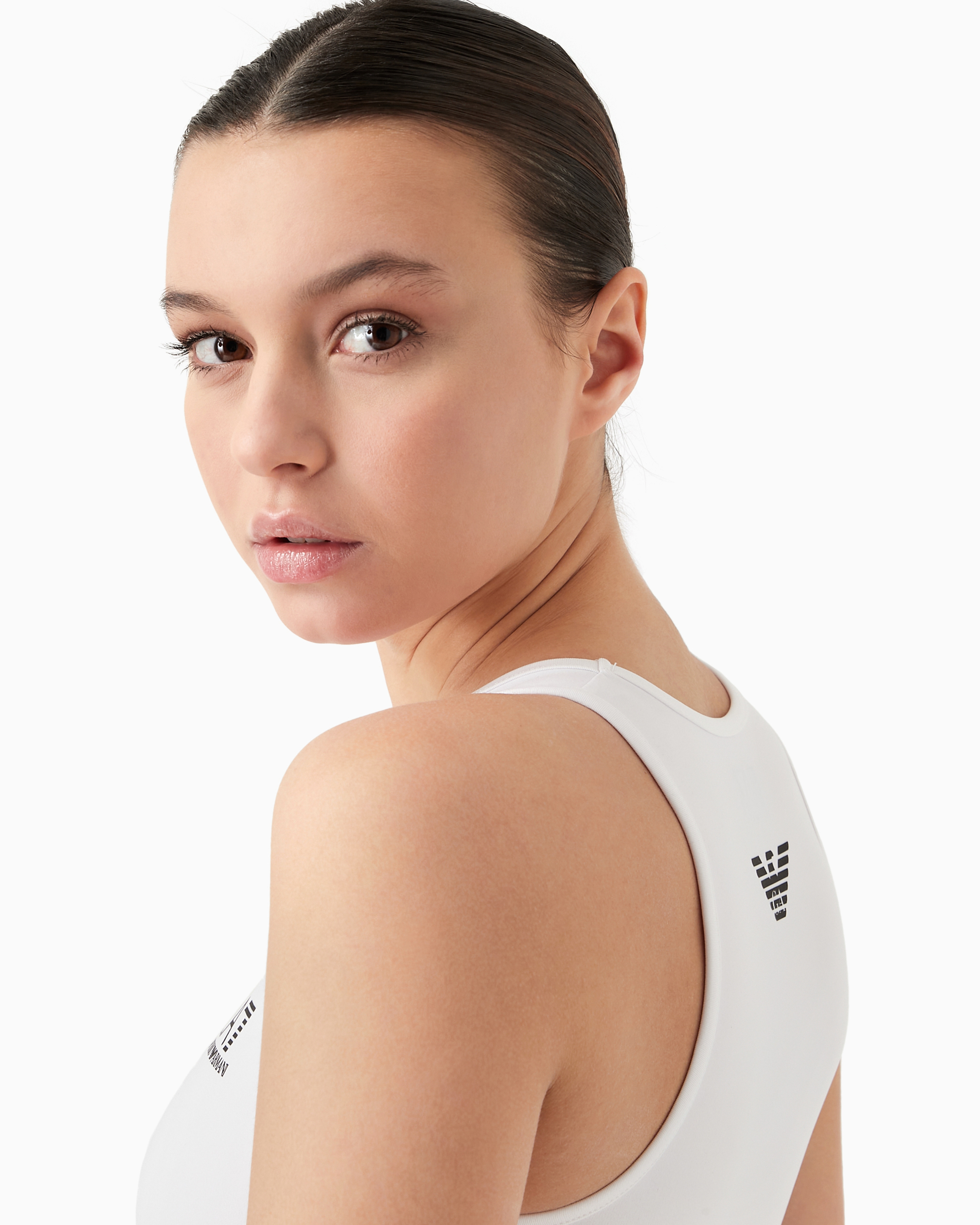 Emporio Armani Tennis Pro Sports Bra In Ventus7 Technical Fabric In White
