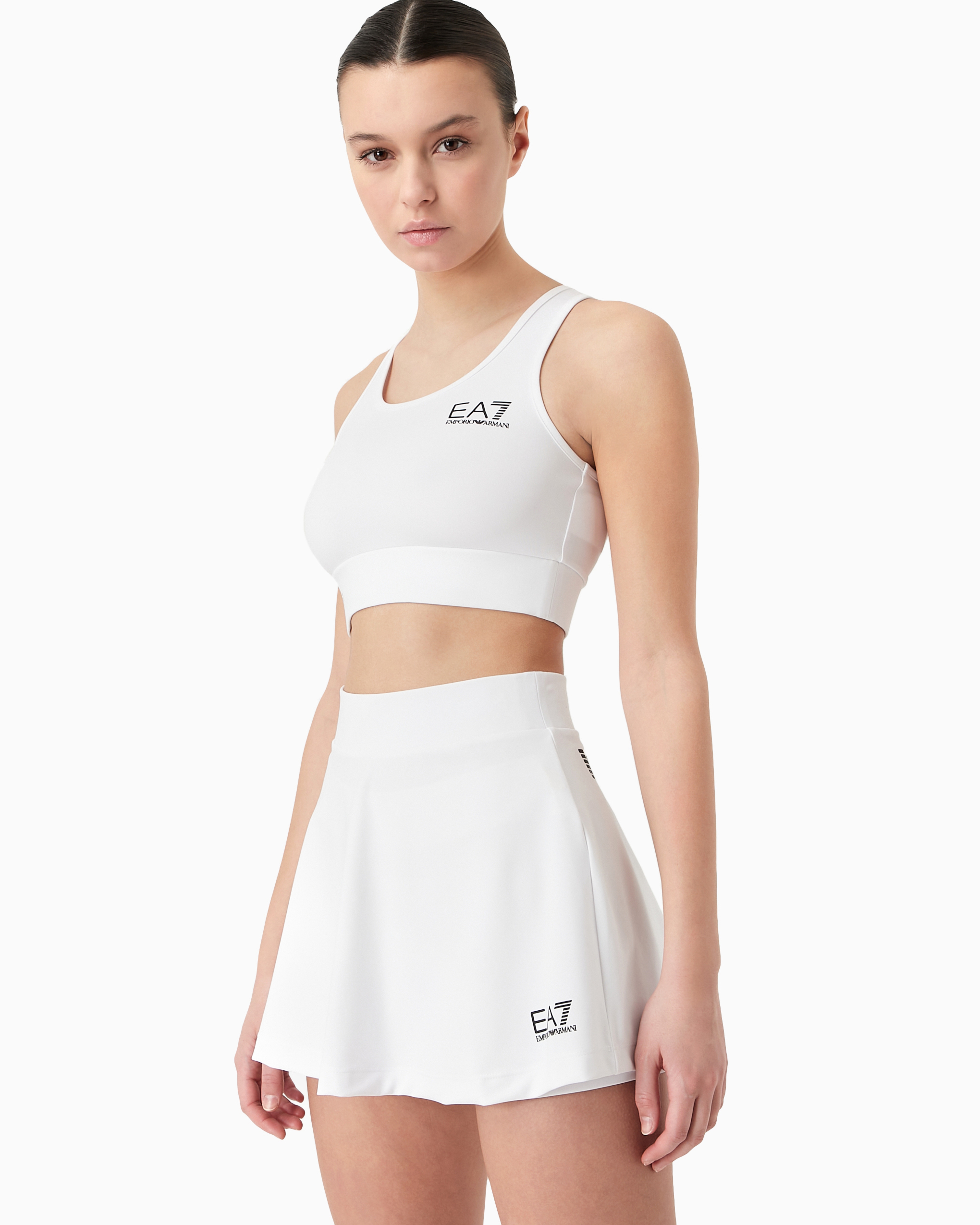 Emporio Armani Tennis Pro Sports Bra In Ventus7 Technical Fabric In White