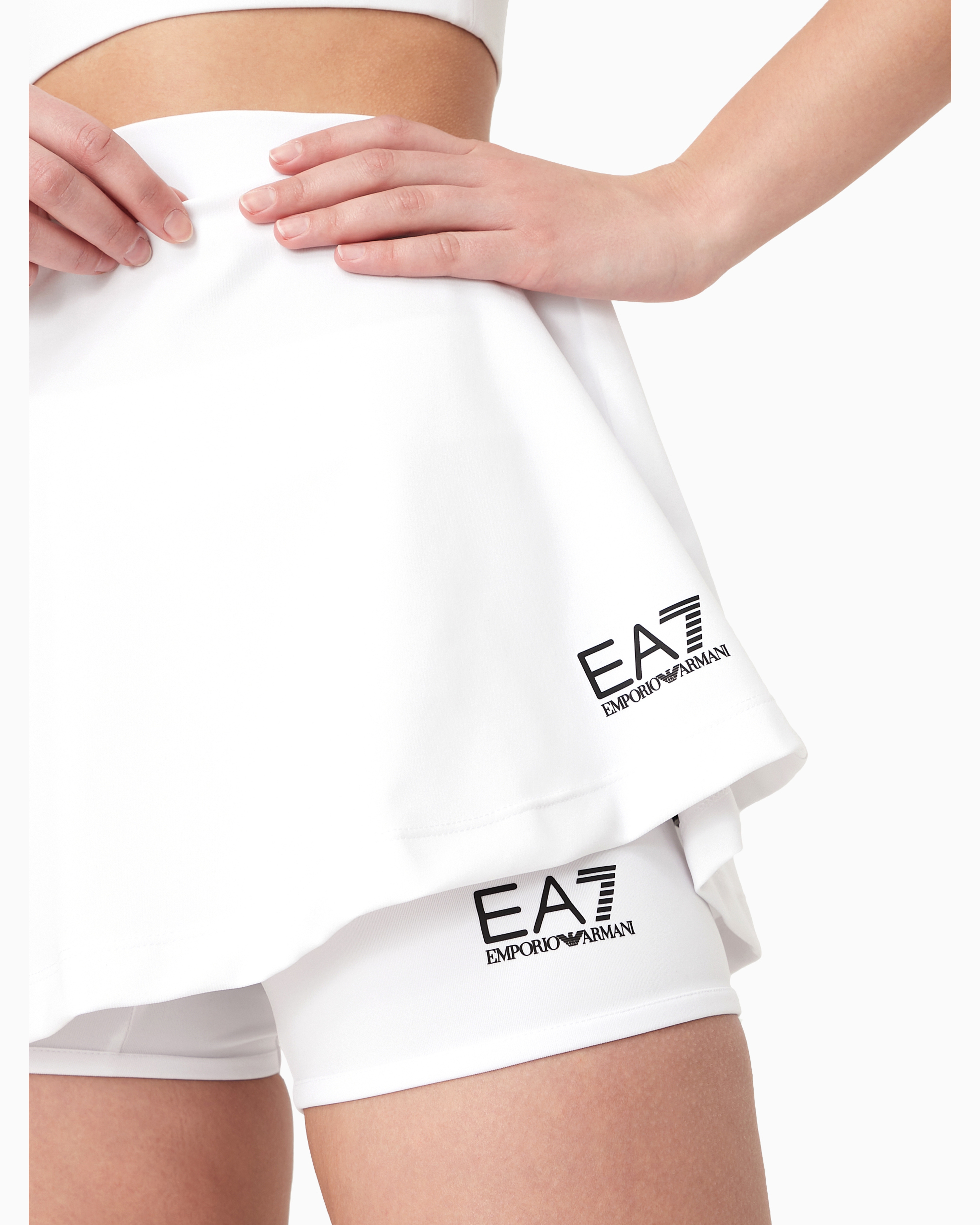 Emporio Armani Tennis Pro Mini Skirt In Ventus7 Technical Fabric In White